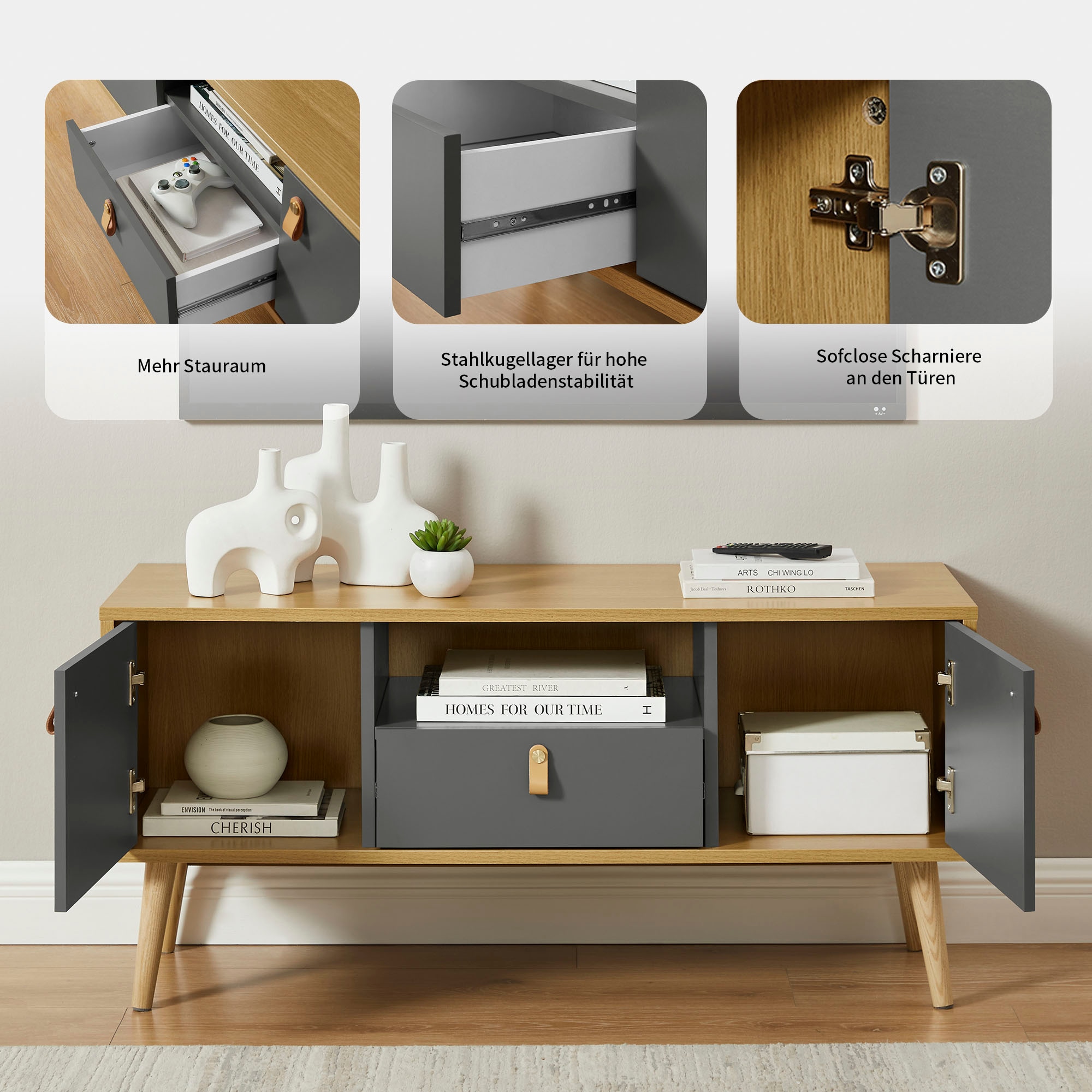 Leonique TV-Board »Avril« Korpus aus Melamin & MDF, ABS-Kunststoff Kanten, Soft-Close-Funktion