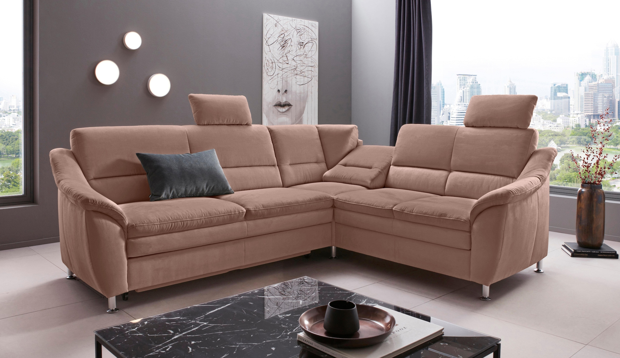 Places of Style Ecksofa »Cardoso L-Form«, Federkern, wahlweise mit Bett, Schubkasten, teilweise Relaxfunktion
