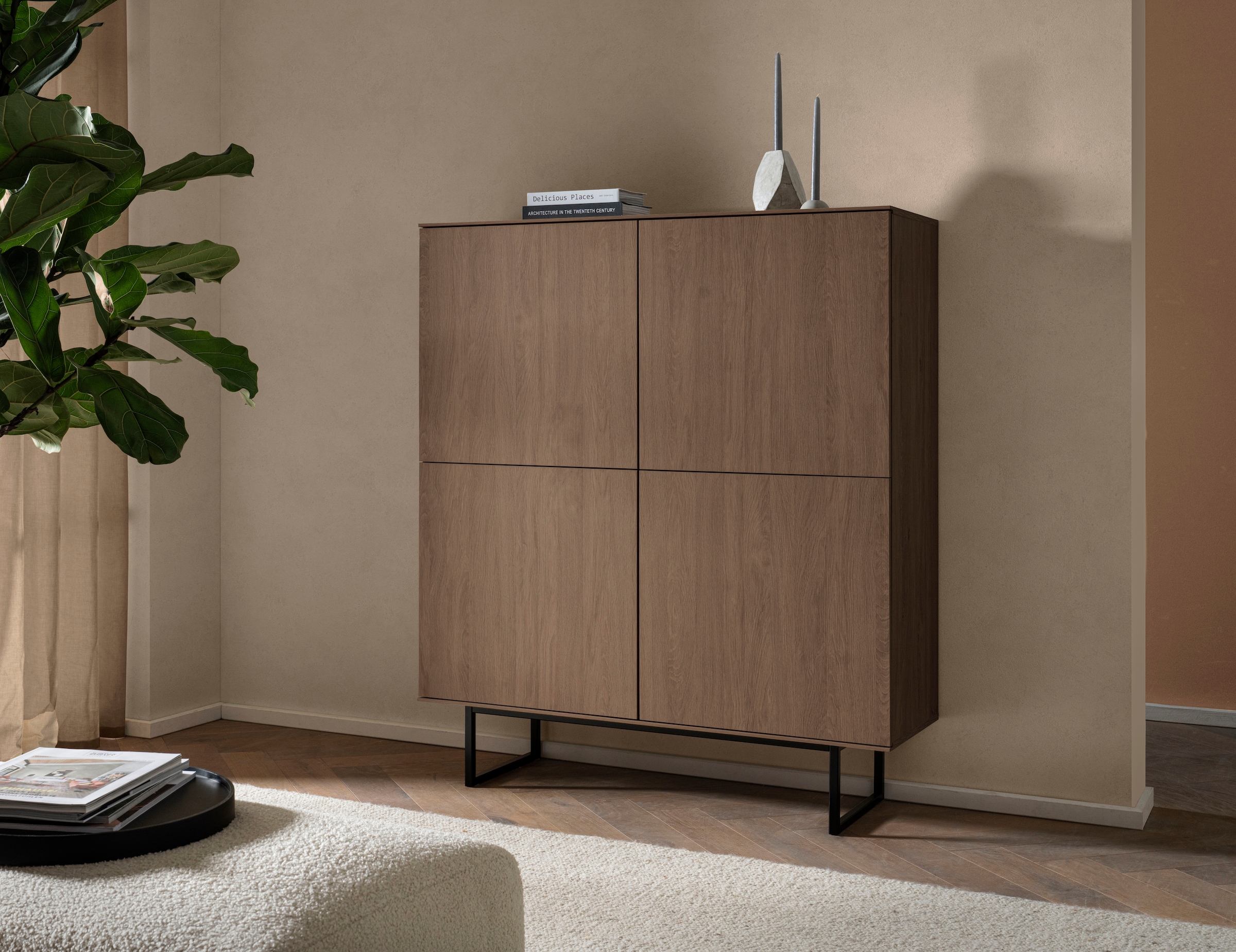 Home affaire Highboard »Lund, moderner Schrank, Kommode mit Kufengestell« optisch dünner Oberboden, hochwertige Optik, ausreichend Stauraum