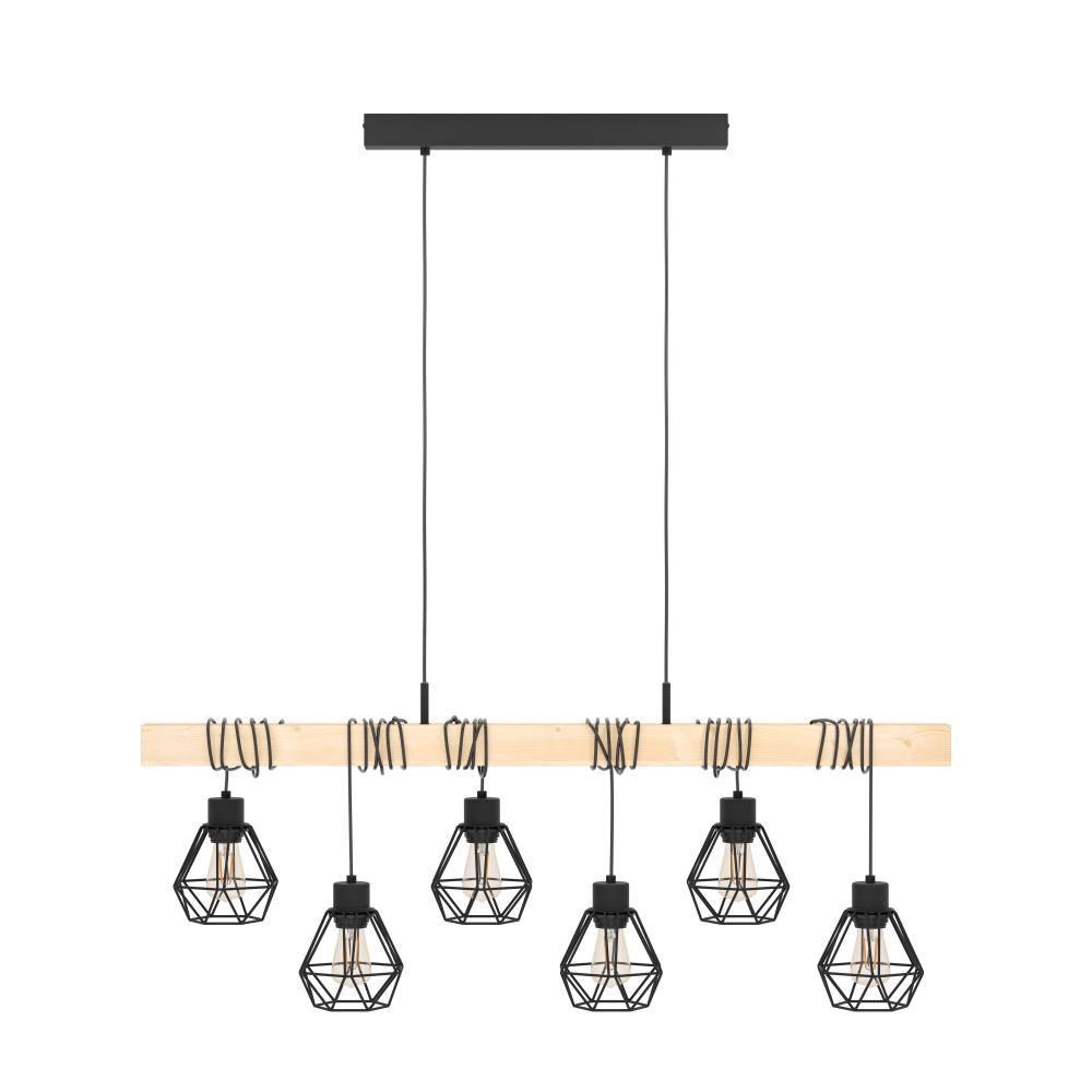 EGLO Hängeleuchte »TOWNSHEND 5«, 6 flammig, Leuchtmittel E27 | ohne Leuchtmittel, Vintage Pendellampe, Hängelampe, Schwarz, braun, FSC zertifiziert, E27