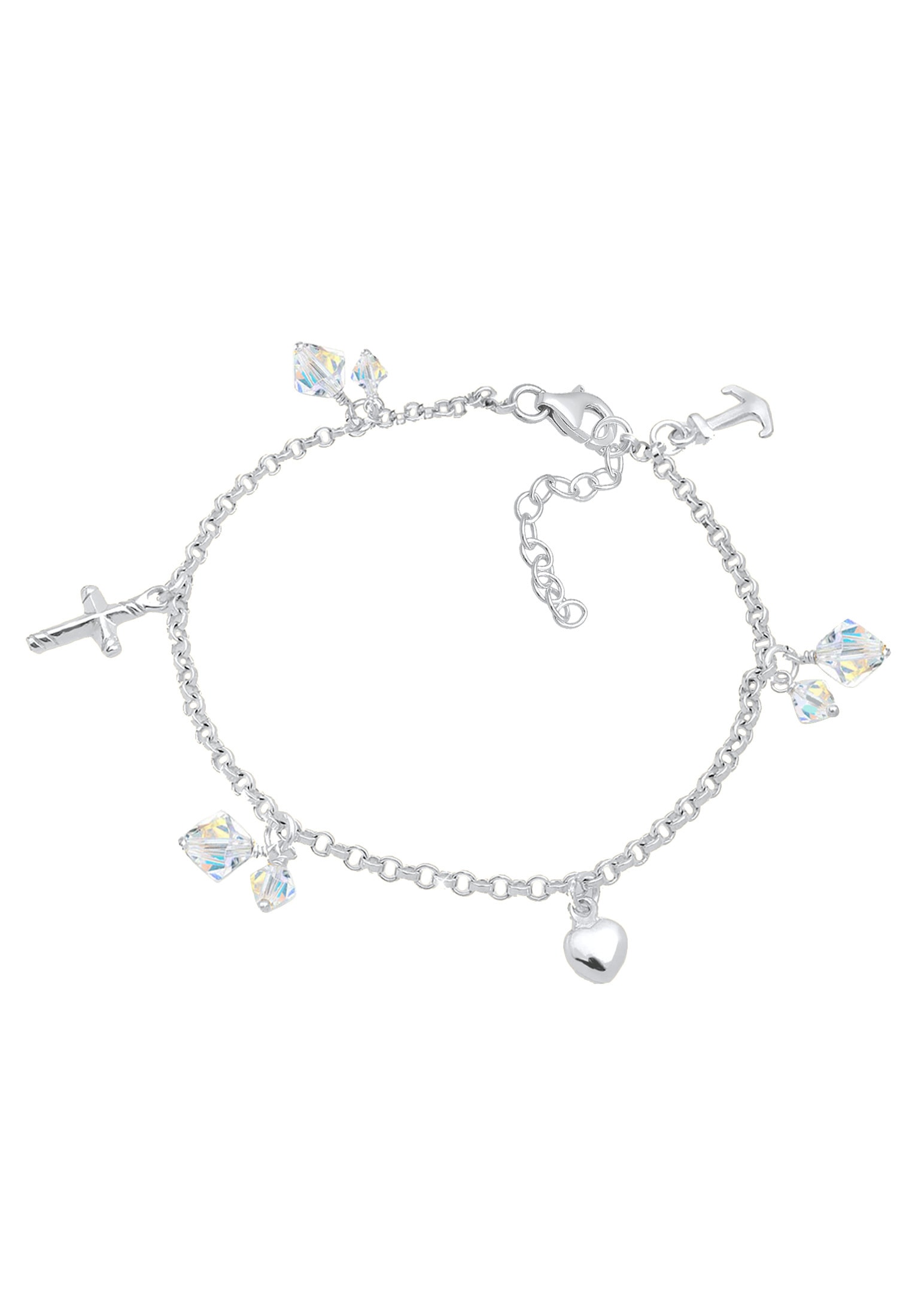 Elli Bettelarmband »Armband Kreuz Herz Anker Kristalle Silber«