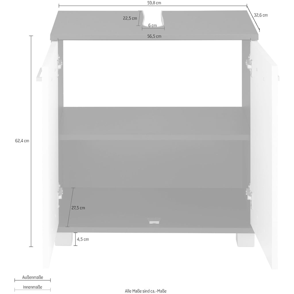 Schildmeyer Waschbeckenunterschrank »Mobes«, Breite/Höhe: 59,8/62,4 cm, Badschrank mit Doppeltür, durchgängiger Zwischenboden, Aussparung für Abwasserleitung