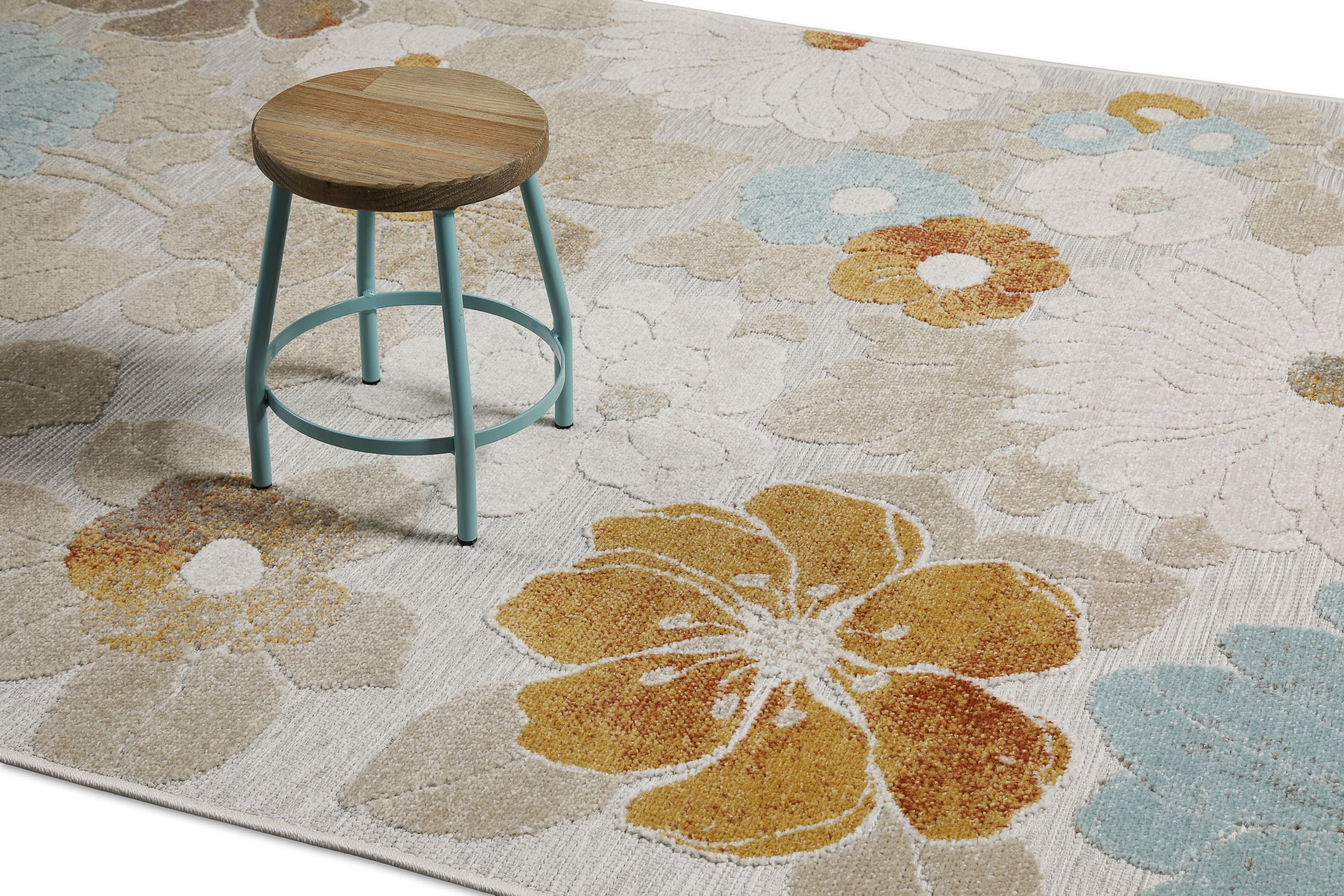 Wecon home Outdoorteppich »Beach Flower«, rund, 5 mm Höhe, für Innen & Außen, strapazierfähig, pflegeleicht, Hoch-Tief Effekt
