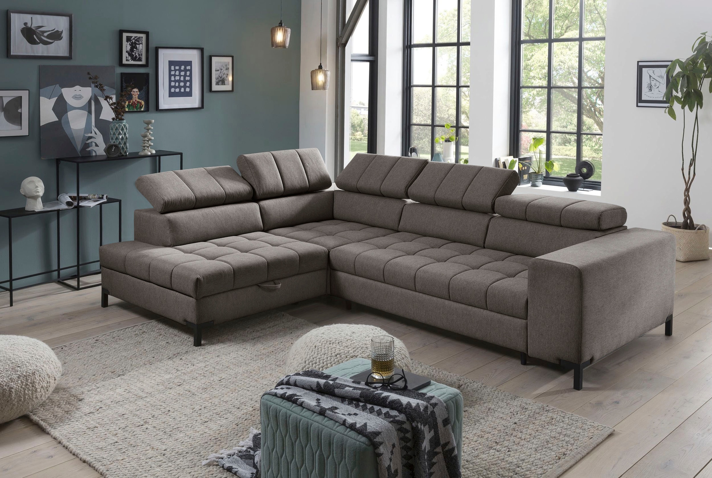 exxpo - sofa fashion Ecksofa »Bocco, hochwertige Verarbeitung, toller Sitzkomfort, bequem, L-Form«, wahlweise mit Bettfunktion u. Bettkasten, inkl. Kopfteilverstellung