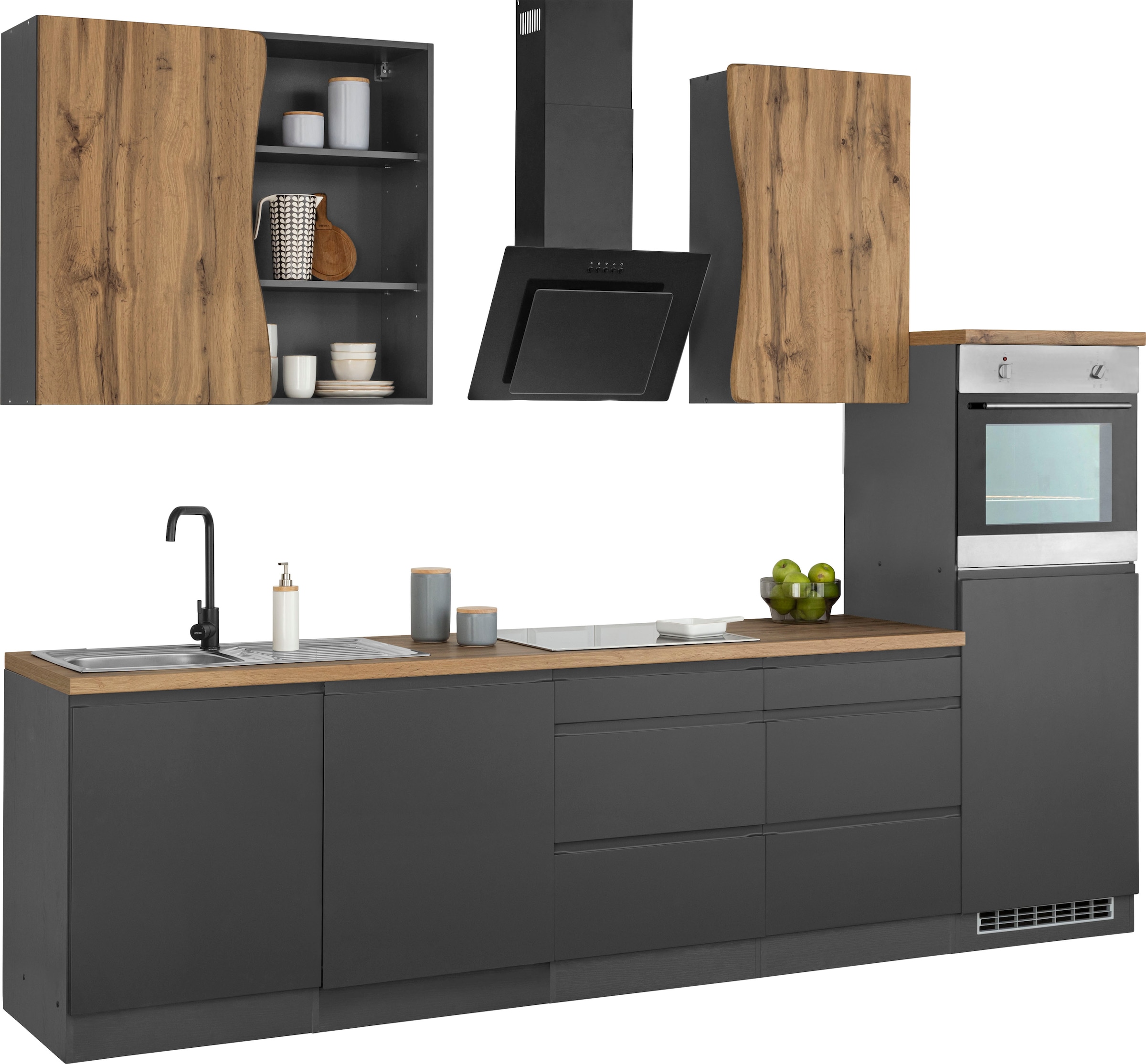 KOCHSTATION Küchenzeile »KS-Bruneck«, 300cm breit, ohne E-Geräte, hochwertige MDF-Fronten