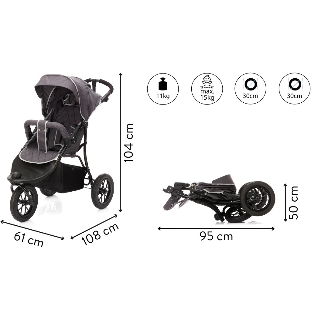 Fillikid Sport-Kinderwagen »Jogger, dunkelgrau melange«, 15 kg