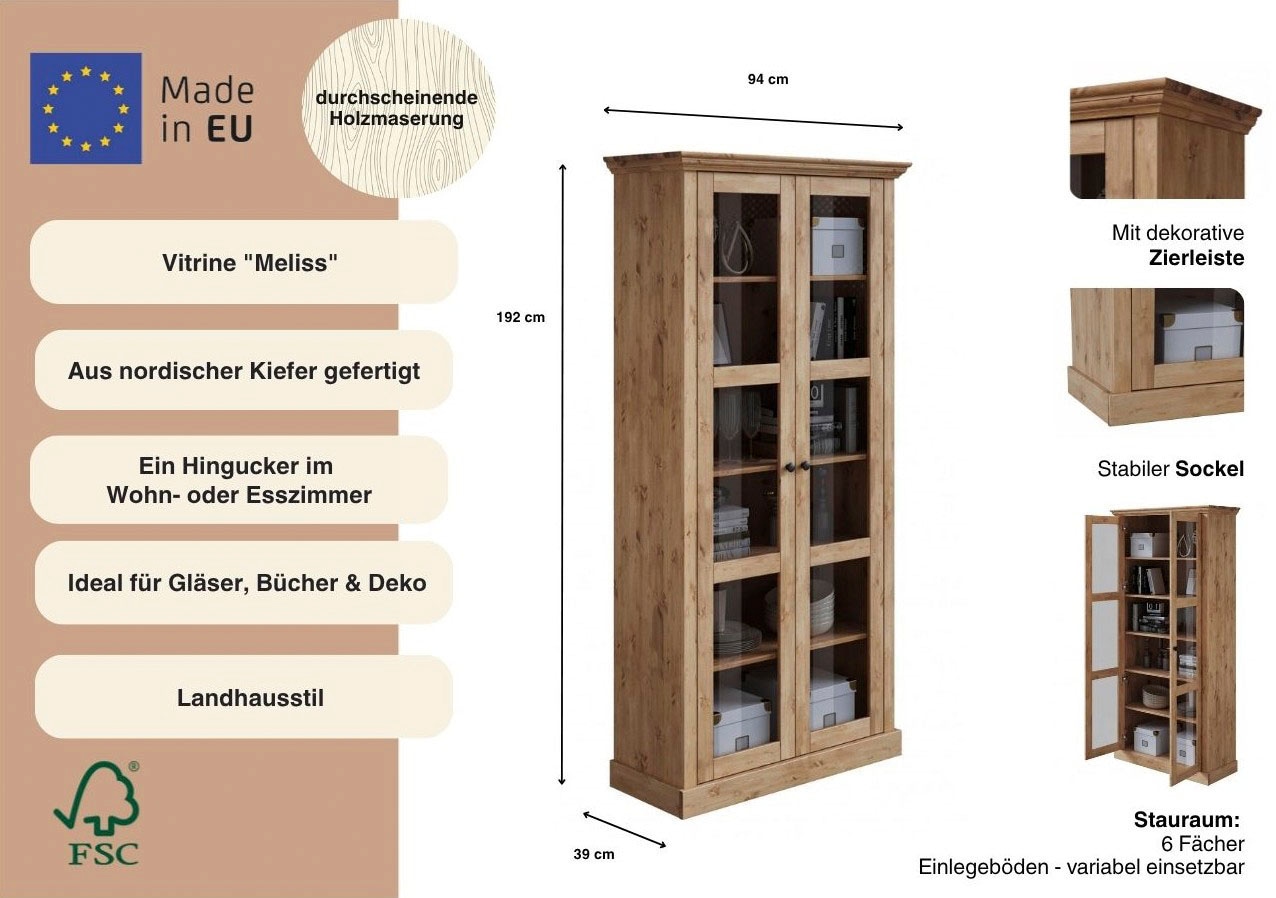OTTO home Vitrine »Melissa« aus massiver Kiefer, mit viel Stauraum