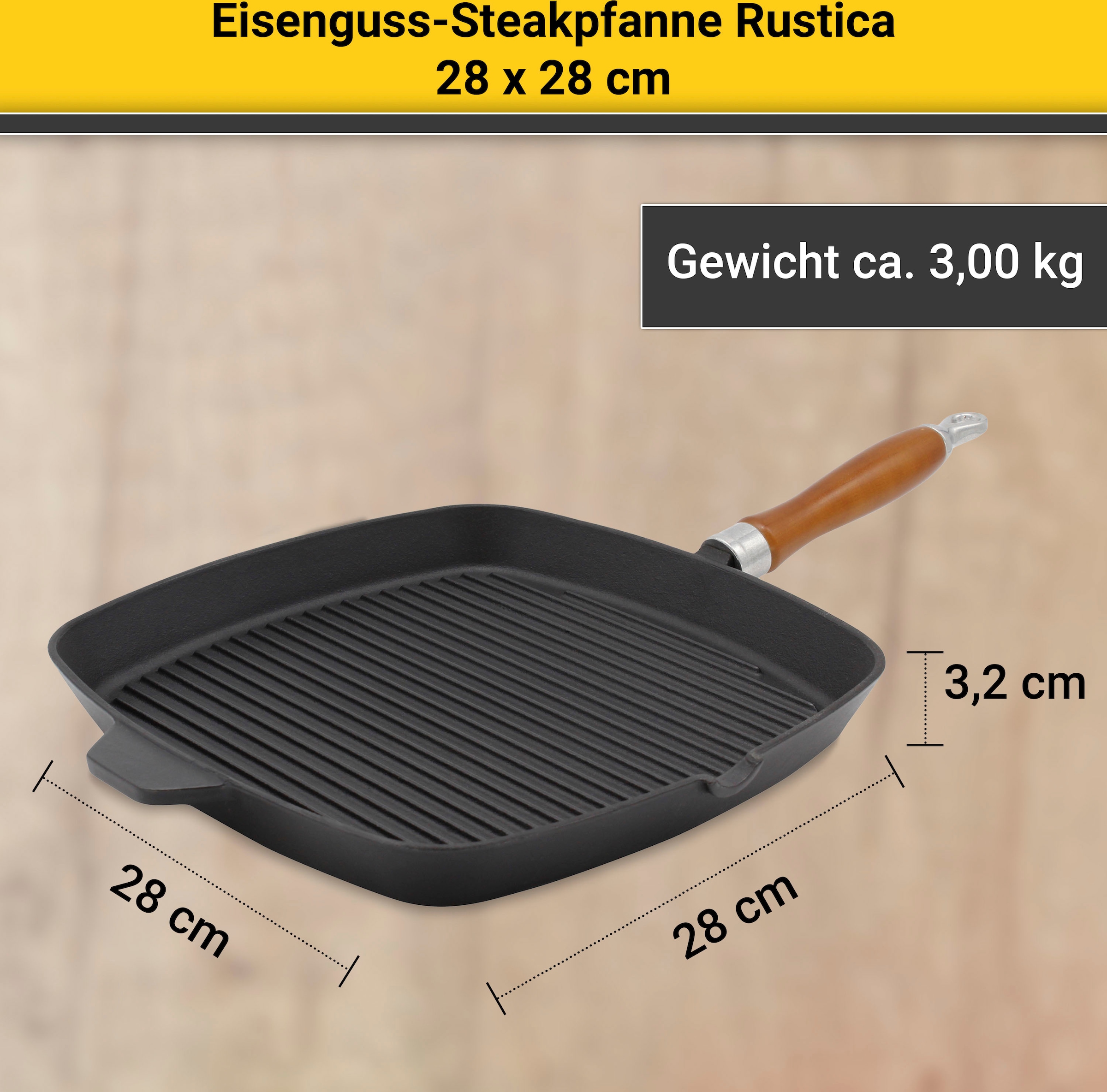 Krüger Steakpfanne »Rustica«, Aluminiumguss, (1 tlg.), 28x28 cm, Induktion  mit 3 Jahren XXL Garantie | Steakpfannen
