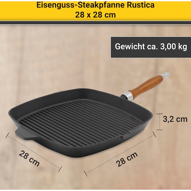 Krüger Steakpfanne »Rustica«, Aluminiumguss, (1 tlg.), 28x28 cm, Induktion  mit 3 Jahren XXL Garantie