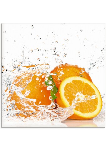Glasbild »Orange mit Spritzwasser«, Süßspeisen, (1 St.)