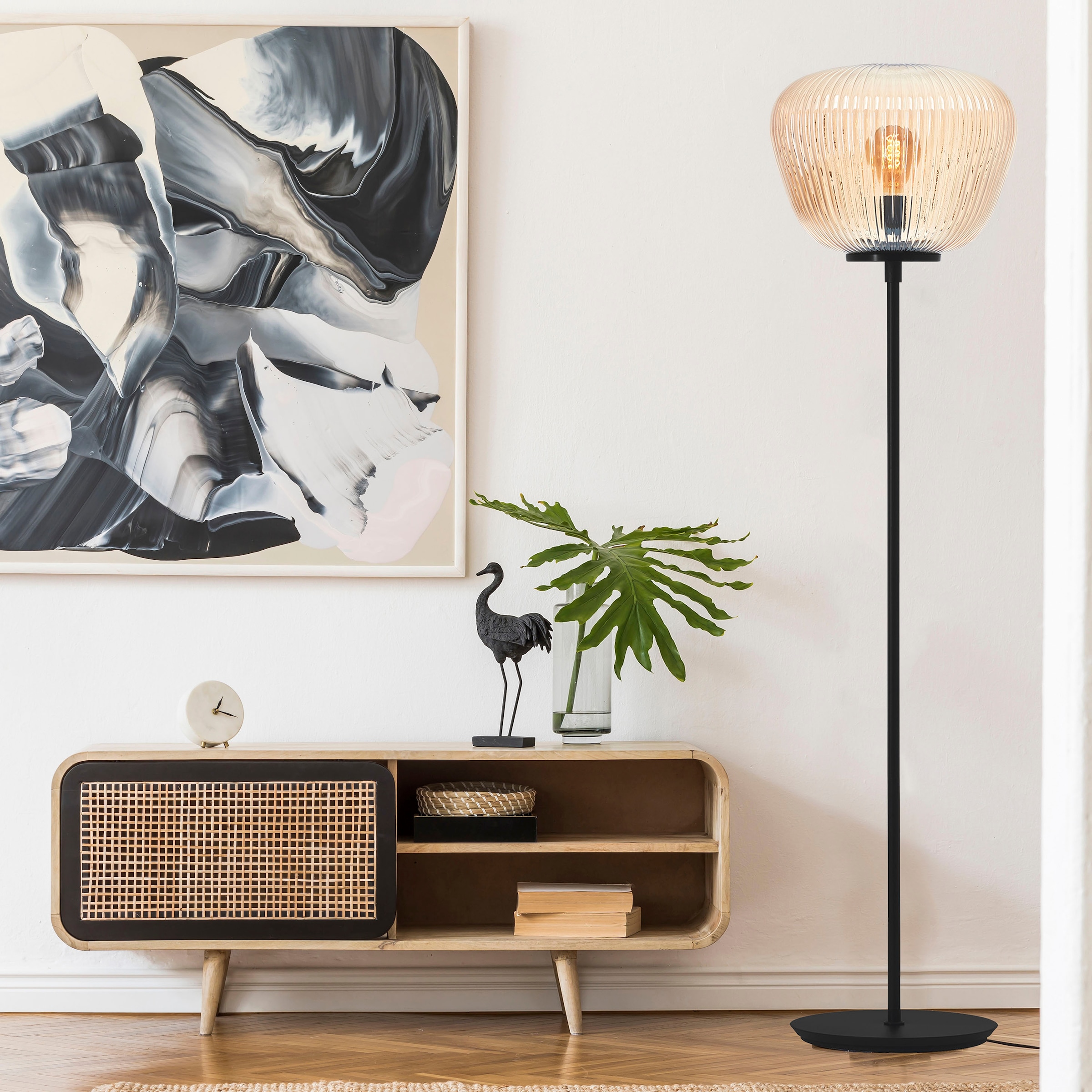 Brilliant Stehlampe »Kaizen«, 1 flammig, Leuchtmittel E27 | ohne Leuchtmittel, Riffelglas, 140 x 35 cm, E27, Amber-Bernsteinfarben