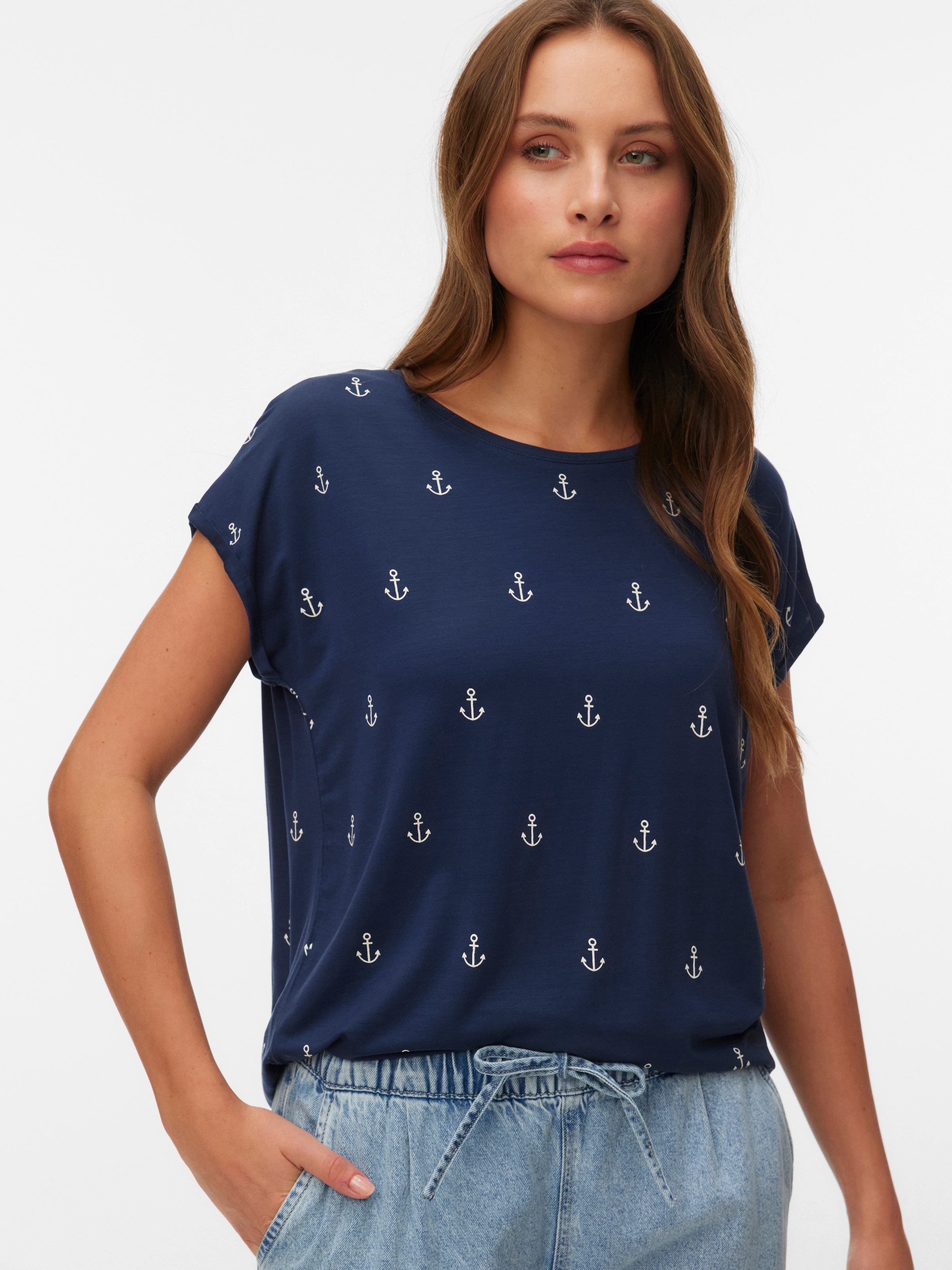 Vero Moda Kurzarmshirt »VMAVA SS TOP MULTI AOP NOOS« Materialmix, regular fit