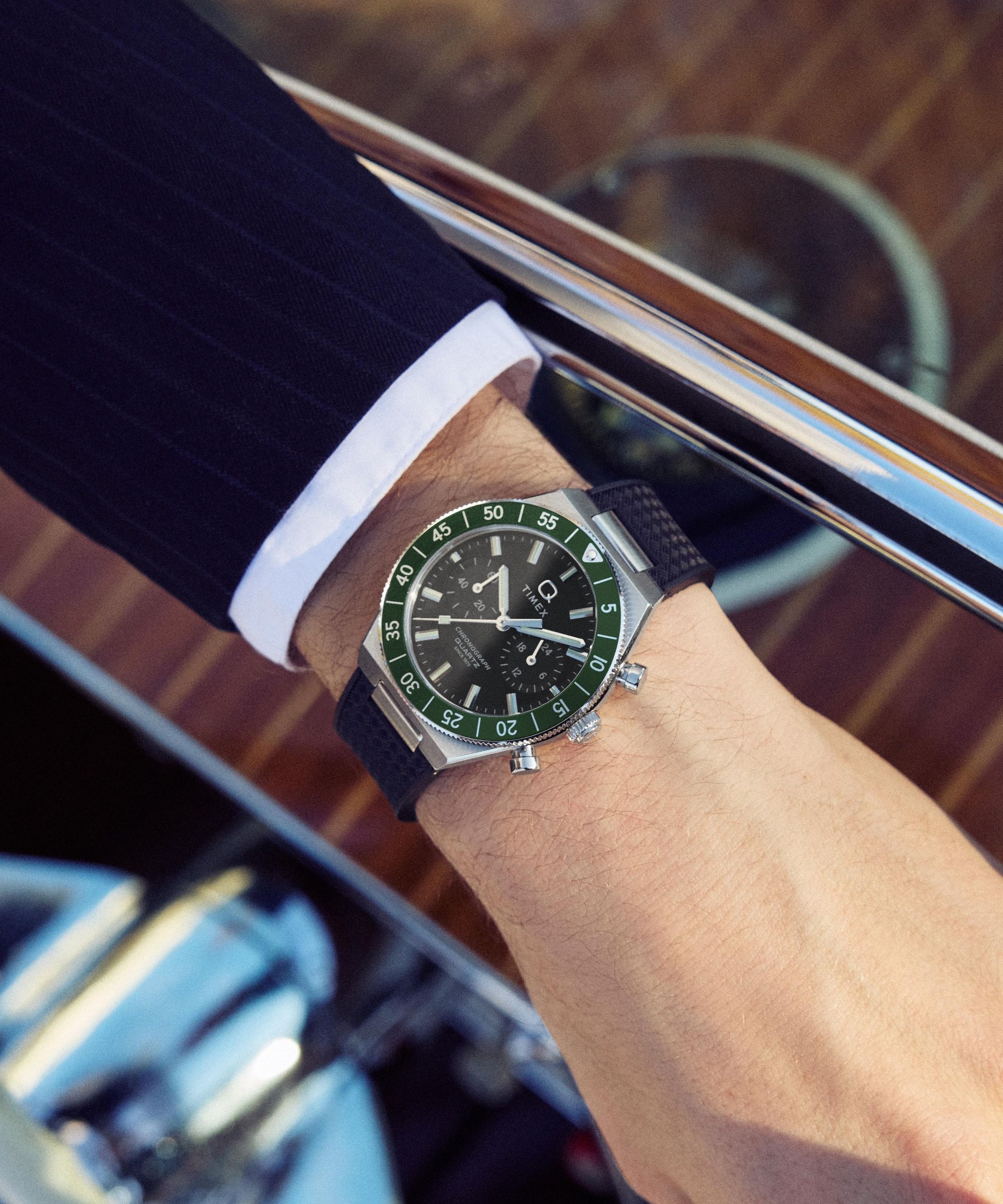 Timex Quarzuhr »Q Timex Continental Chronograph« Armbanduhr, Herrenuhr, Silikonarmband, analog, Beleuchtung