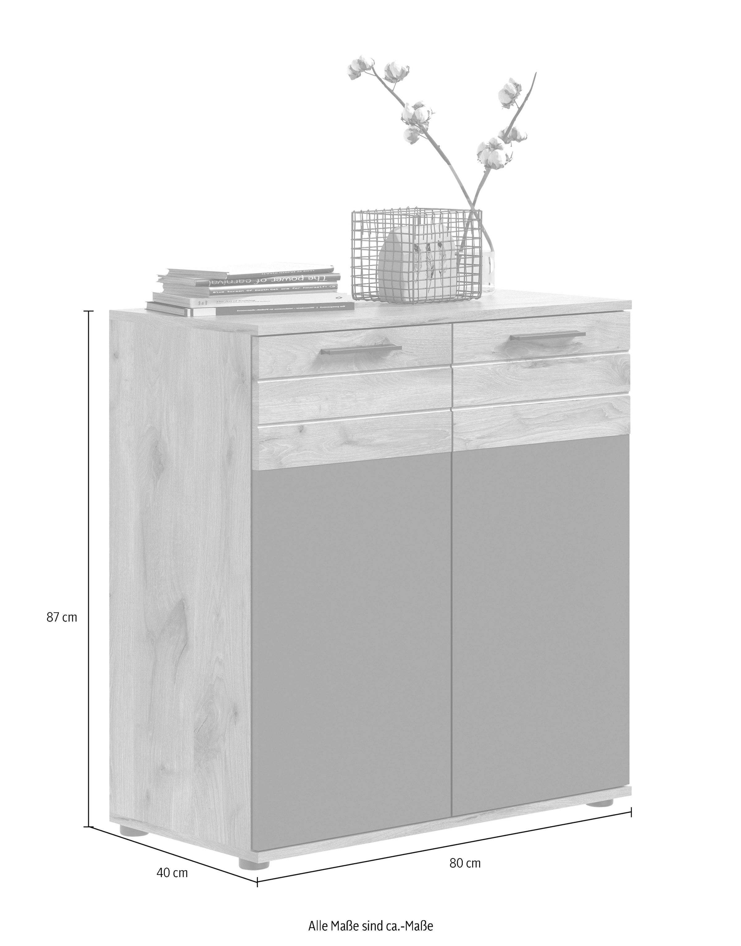 INOSIGN Sideboard »Riga, Breite 90 cm, 2 Türen mit Softclose, 4 Einlegeböden, 6 Fächer«, hochwertige Rillenfräsung, Schuhkommode, Kommode, Anrichte, Schrank