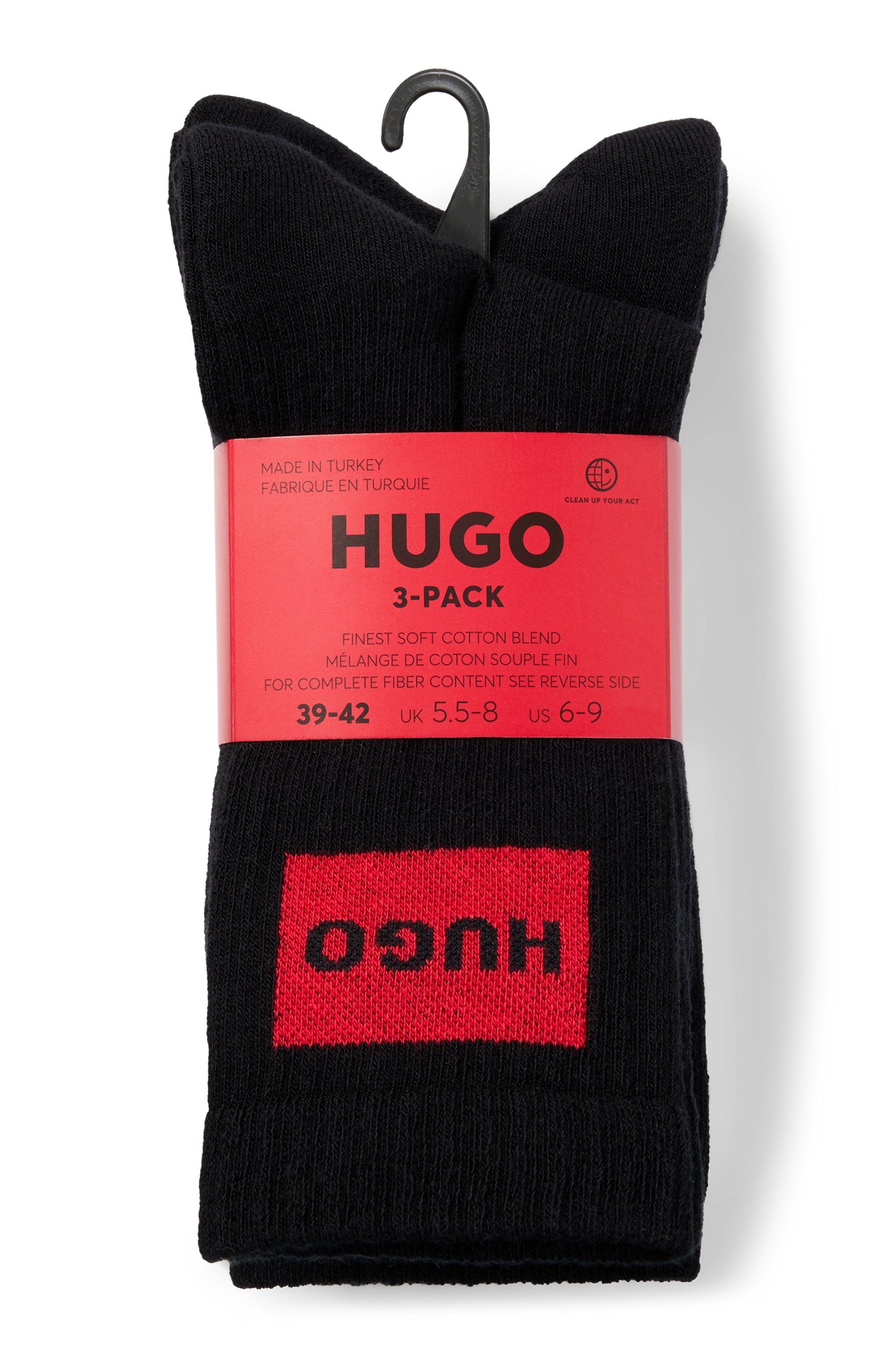 HUGO Underwear Freizeitsocken »3P QS RIB LABEL«, (Packung, 3 Paar, 3er), mit kontrastfarbenen HUGO Logo