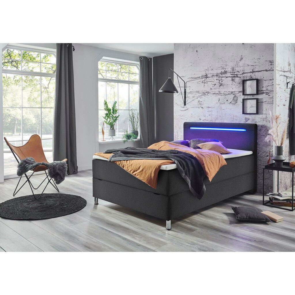 meise.möbel Boxbett »Candela«, mit LED-Beleuchtung, Bettkasten und Topper