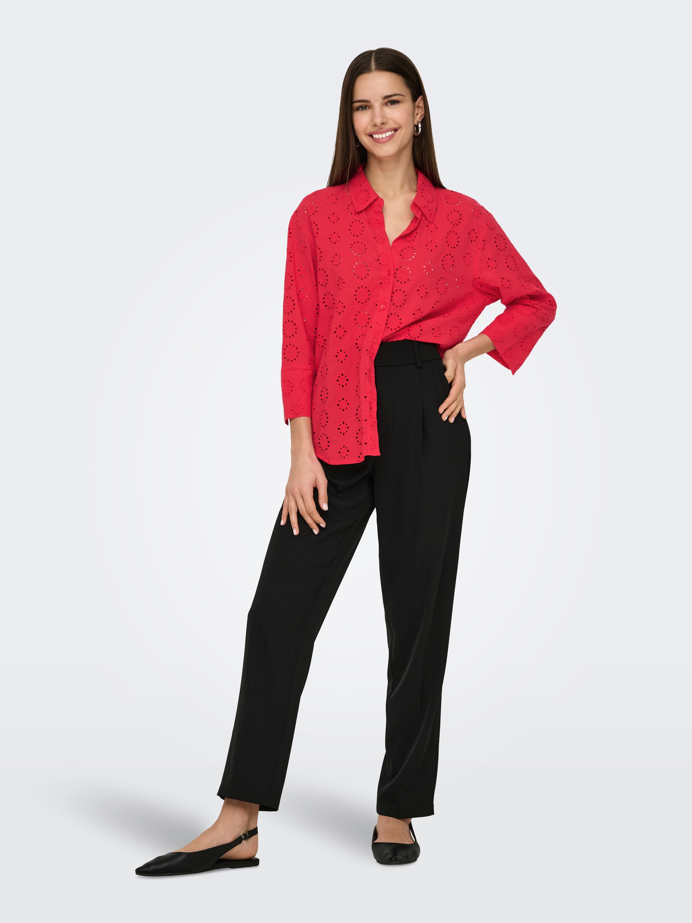 JDY Hemdbluse »JDYTALLIE 3/4 LONG SHIRT WVN NOOS«, mit Lochstickerei-Detail