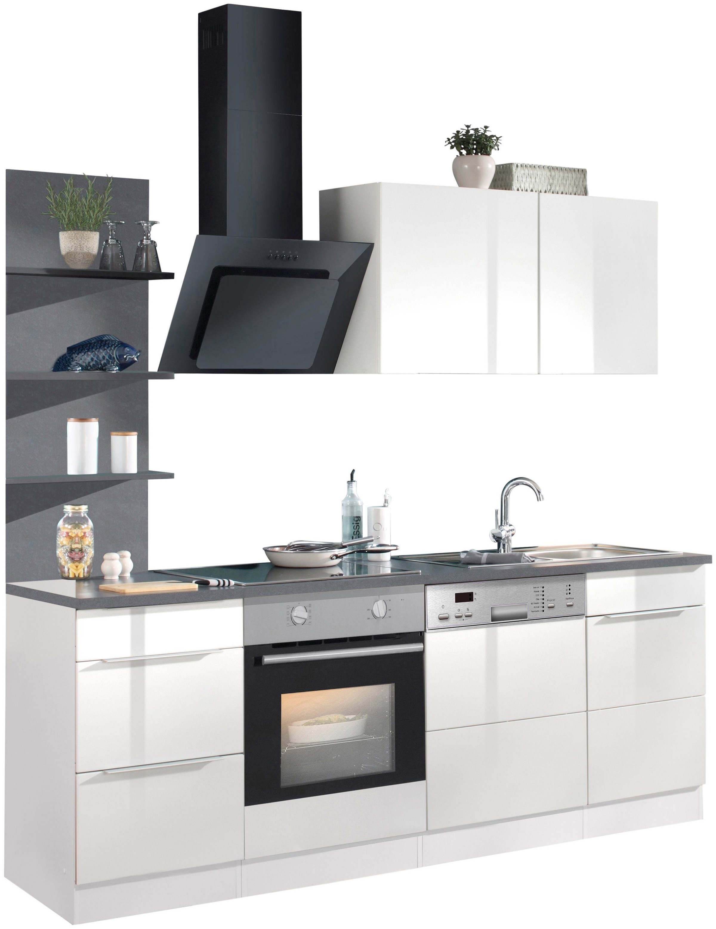 KOCHSTATION Küchenzeile »KS-Brindisi«, Breite 220 cm, wahlweise mit E-Geräten, mit MDF-Fronten und Regal