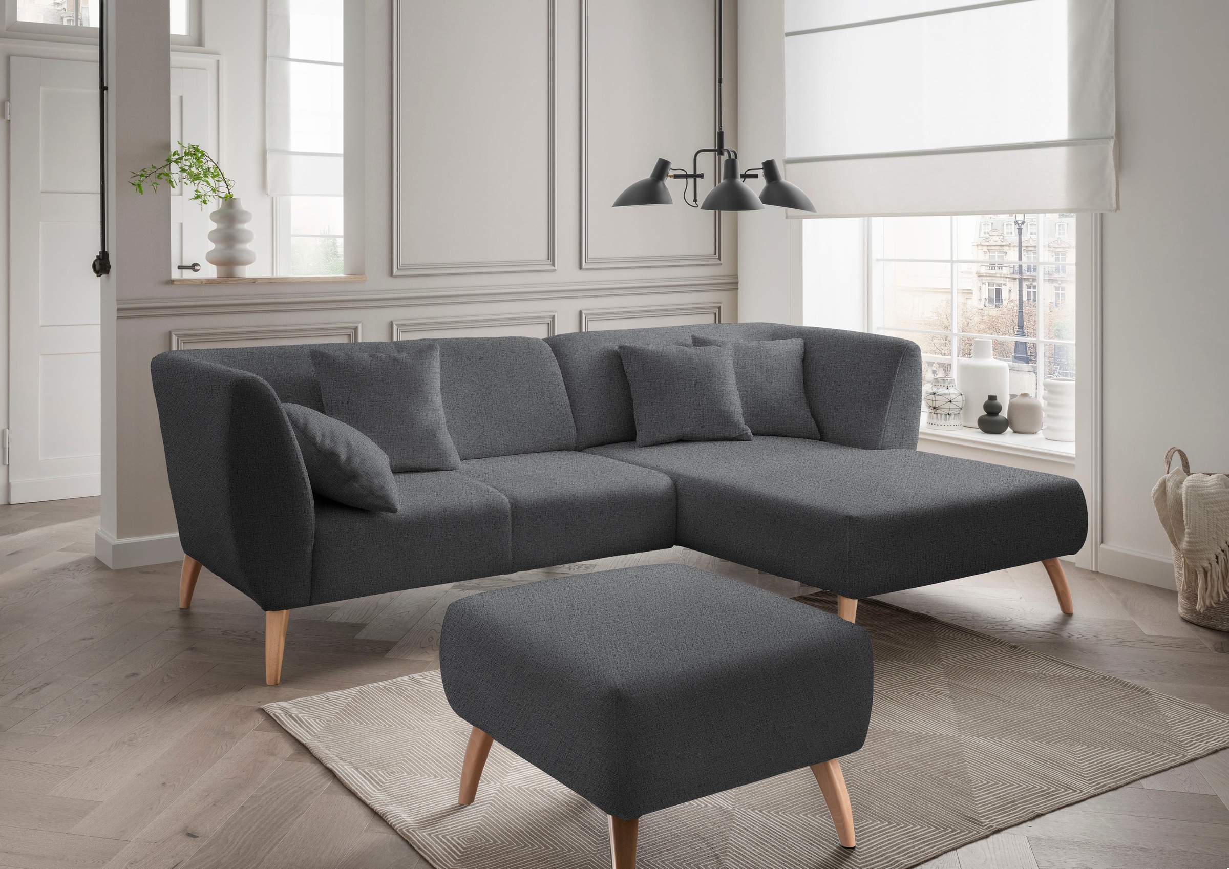 INOSIGN Polsterhocker »Colori«, Holzfußfarbe wählbar, verschiedene Stoffe, hochwertige Stoffqualität