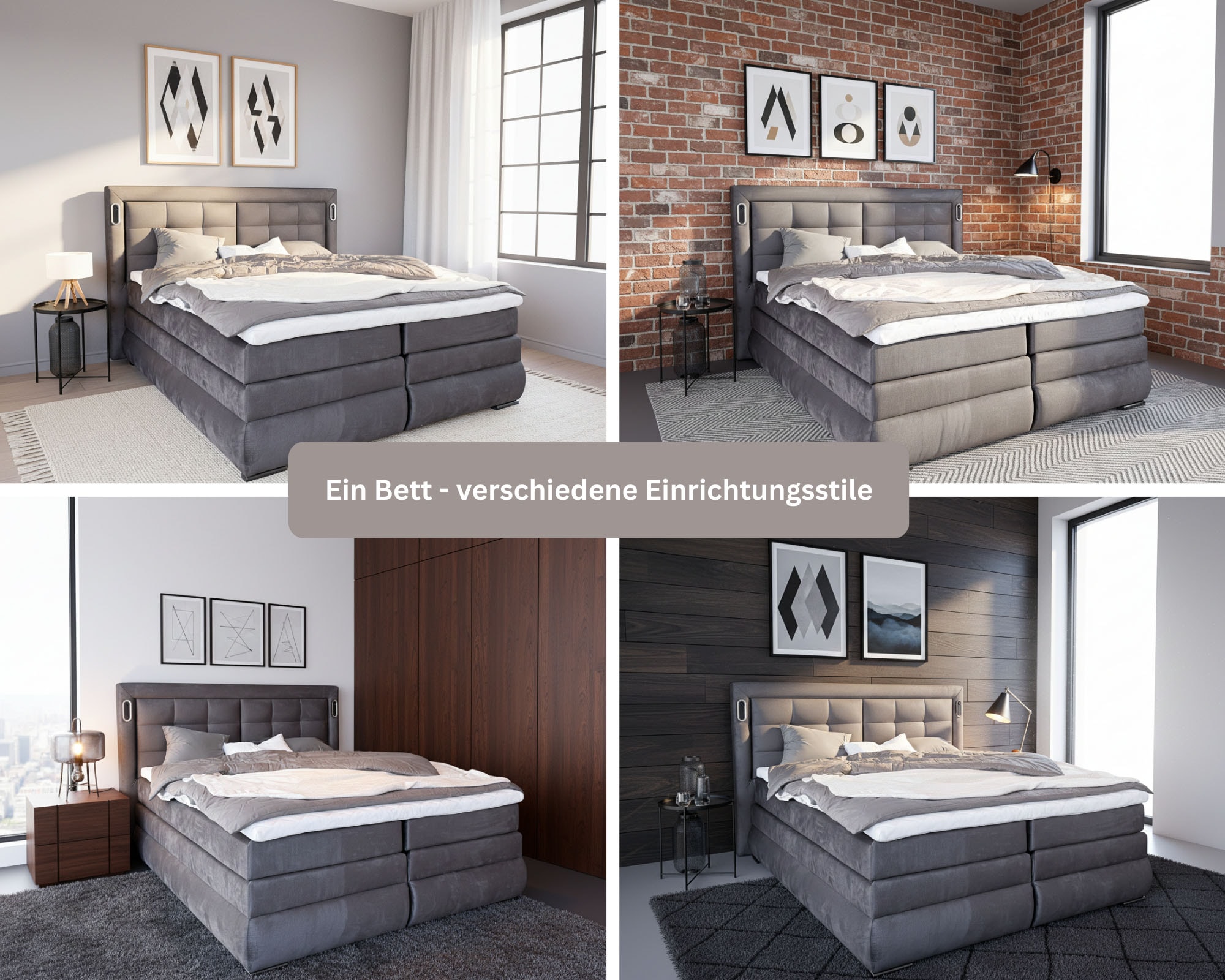 OTTO home Boxspringbett »MIVVA inkl. Bettkasten & Topper, Komfortliegehöhe: 67cm, Breite: 180cm« in H3, H4 oder Hmix H3/H4, wahlweise mit oder ohne LED-Leuchten