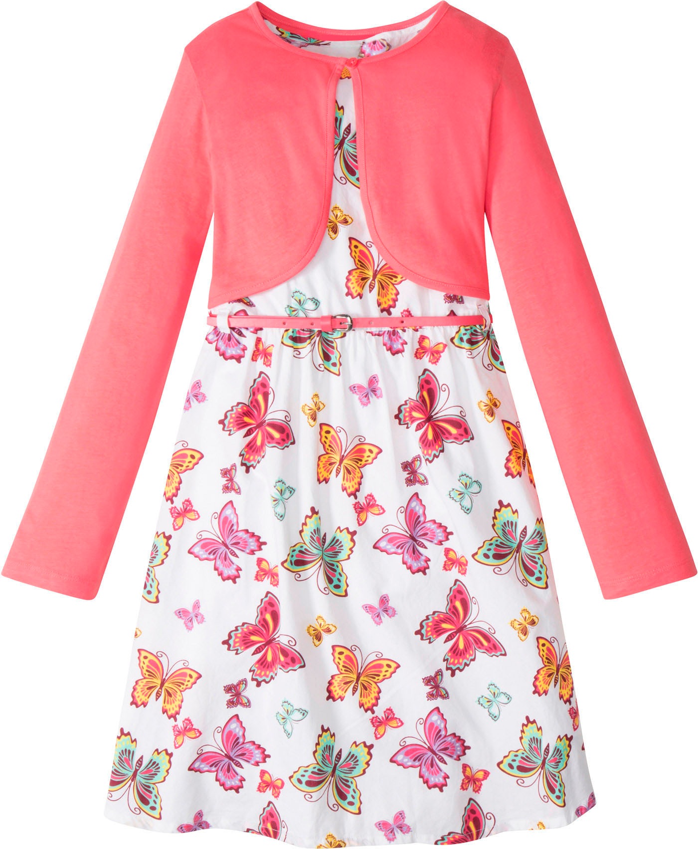 bonprix Sommerkleid Set,  für den Sommer, mit Gürtel und Bolero, aus Baumwolle, Slim Fit