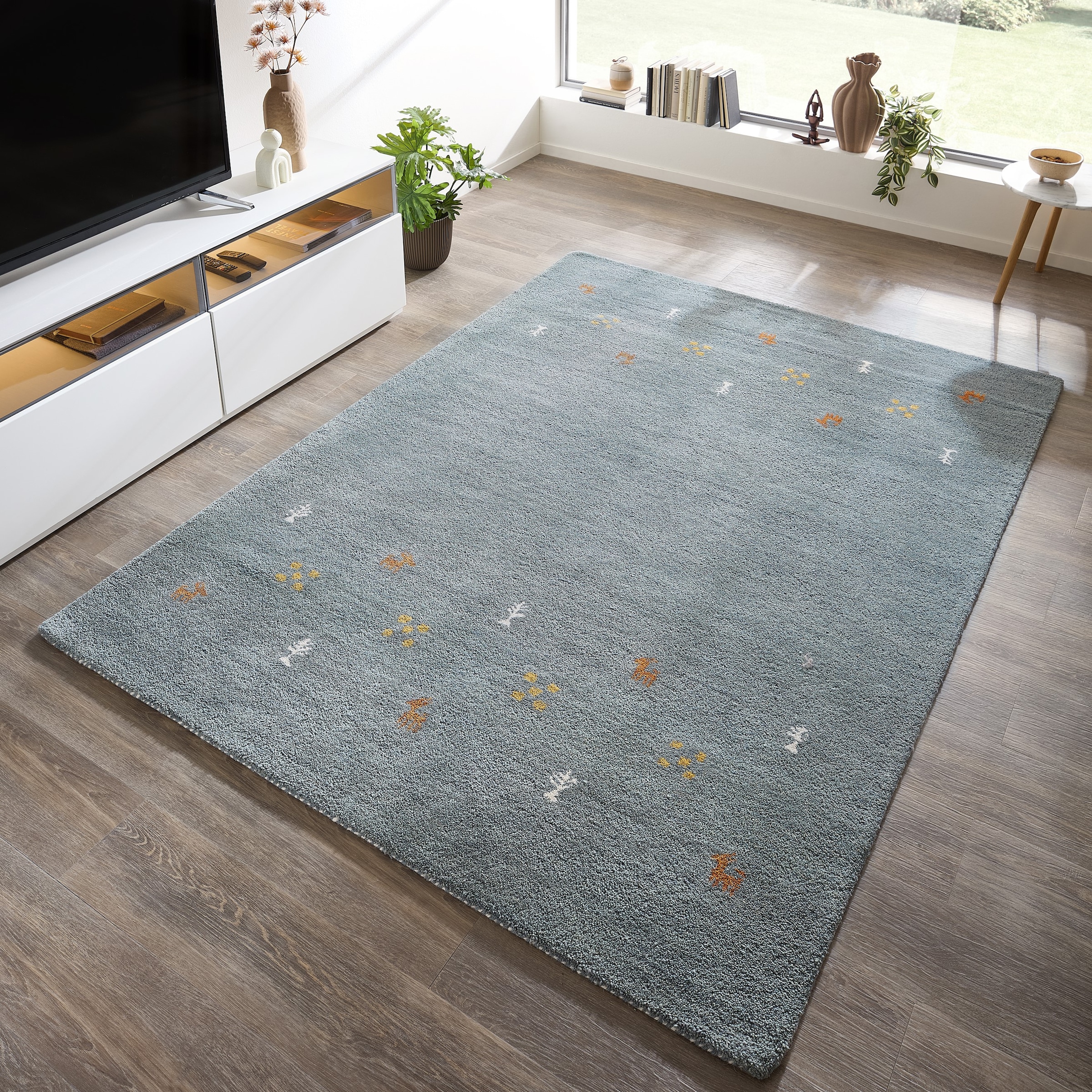 THEKO Wollteppich »Gabbeh Motiv, Handgefertigt, Teppich, Tiermotiv,  reine Wolle« rechteckig 14 mm Höhe reine Wolle, Wohnzimmer, Schlafzimmer, Esszimmer