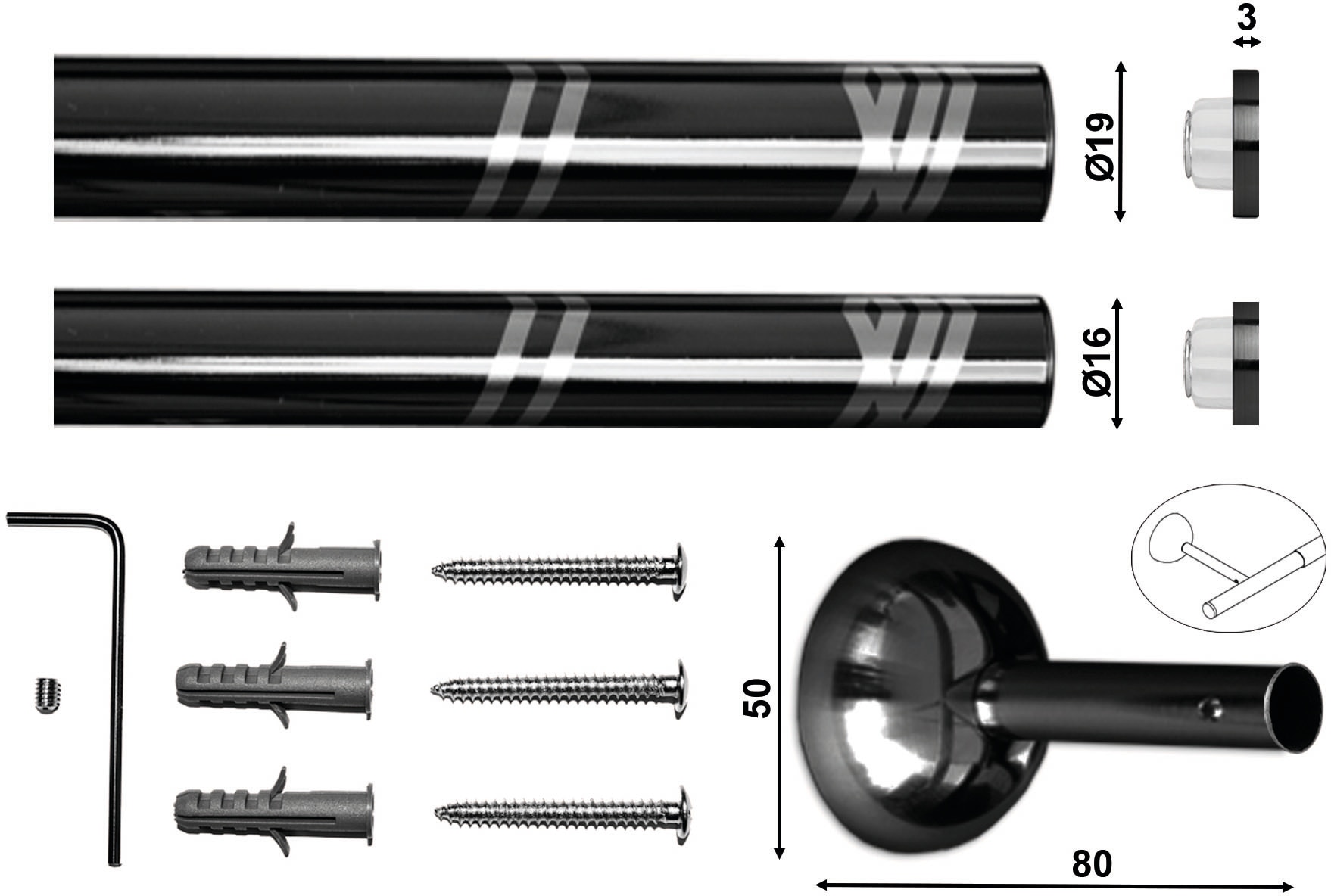 indeko Gardinenstange »Albany« Ø 20 mm 1 läufig-läufig ausziehbar stufenlos verstellbare Teleskopstange