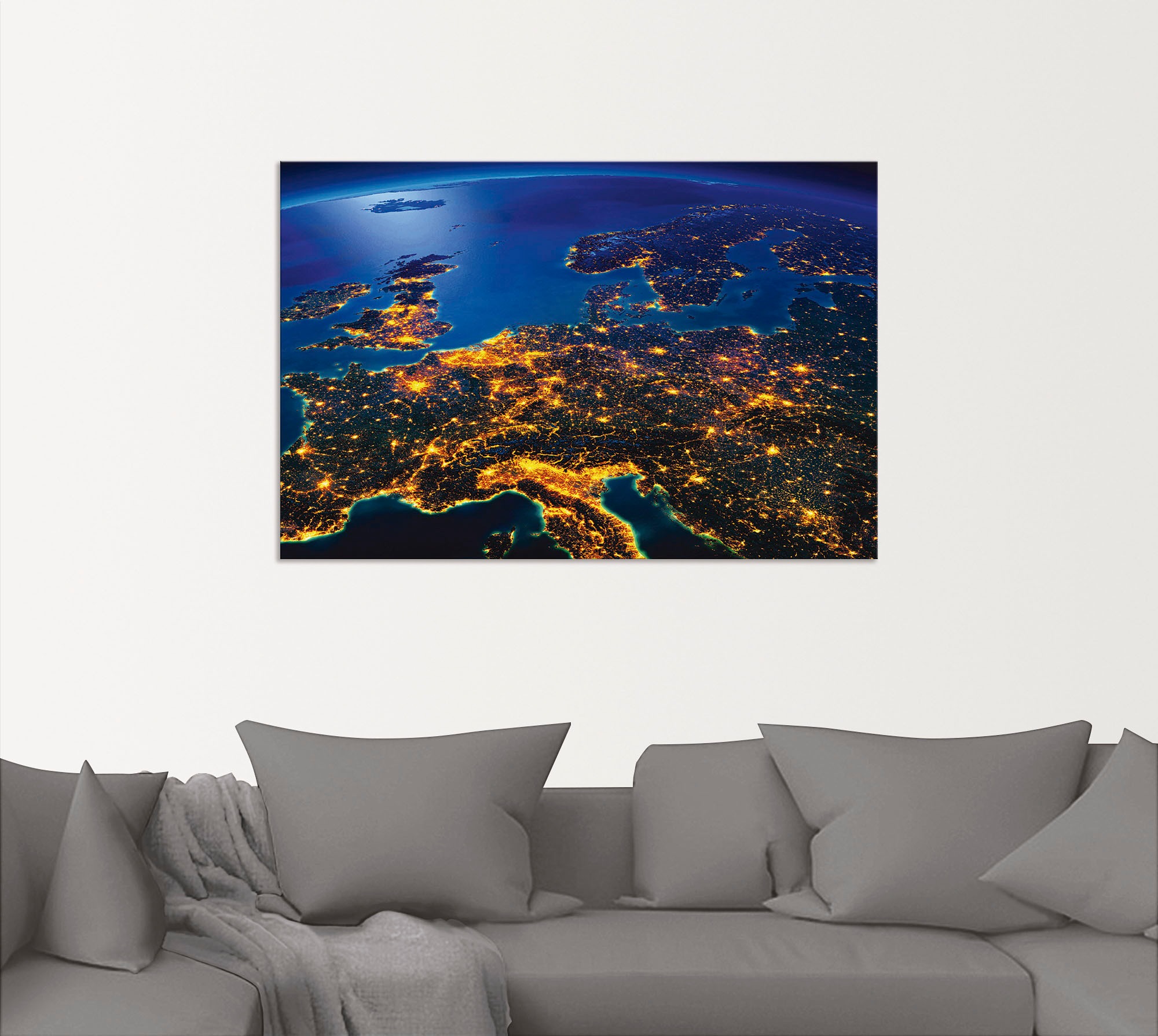 Artland Wandbild »Zentral Europa vom Weltraum«, Weltall & Kosmos, (1 St.), als Alubild, Outdoorbild, Leinwandbild, Poster, Wandaufkleber