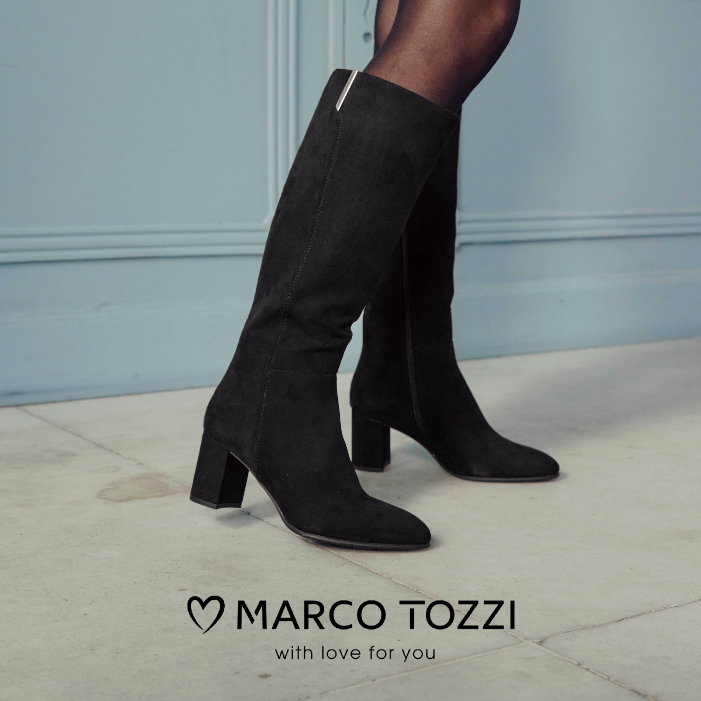 MARCO TOZZI by GMK Stiefel  Blockabsatz, Langschaftstiefel mit edlem Logo-Schmuckelement