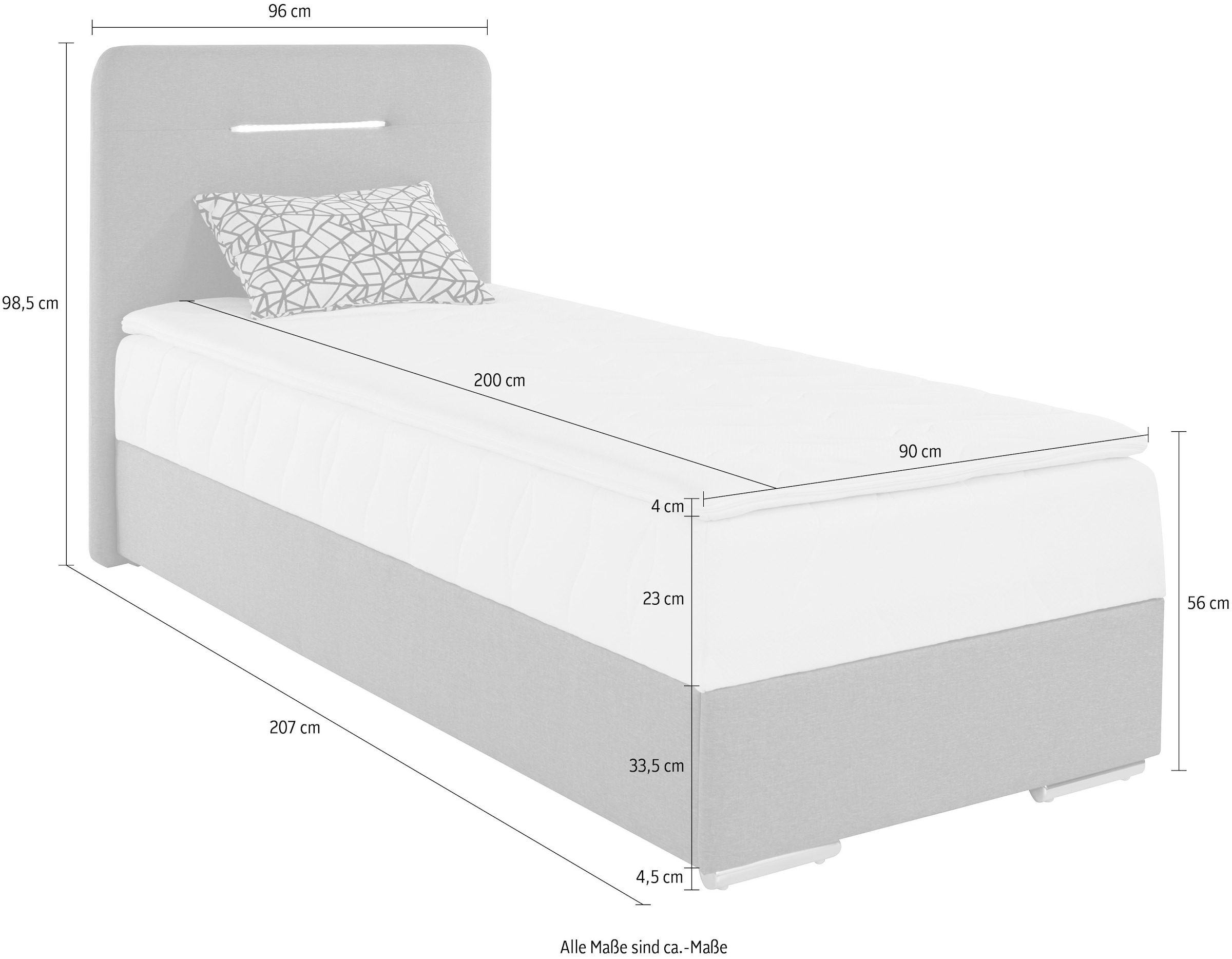 COTTA Boxbett »Lighstar«, inklusive LED-Beleuchtung, Topper, Bettkasten und Zierkissen