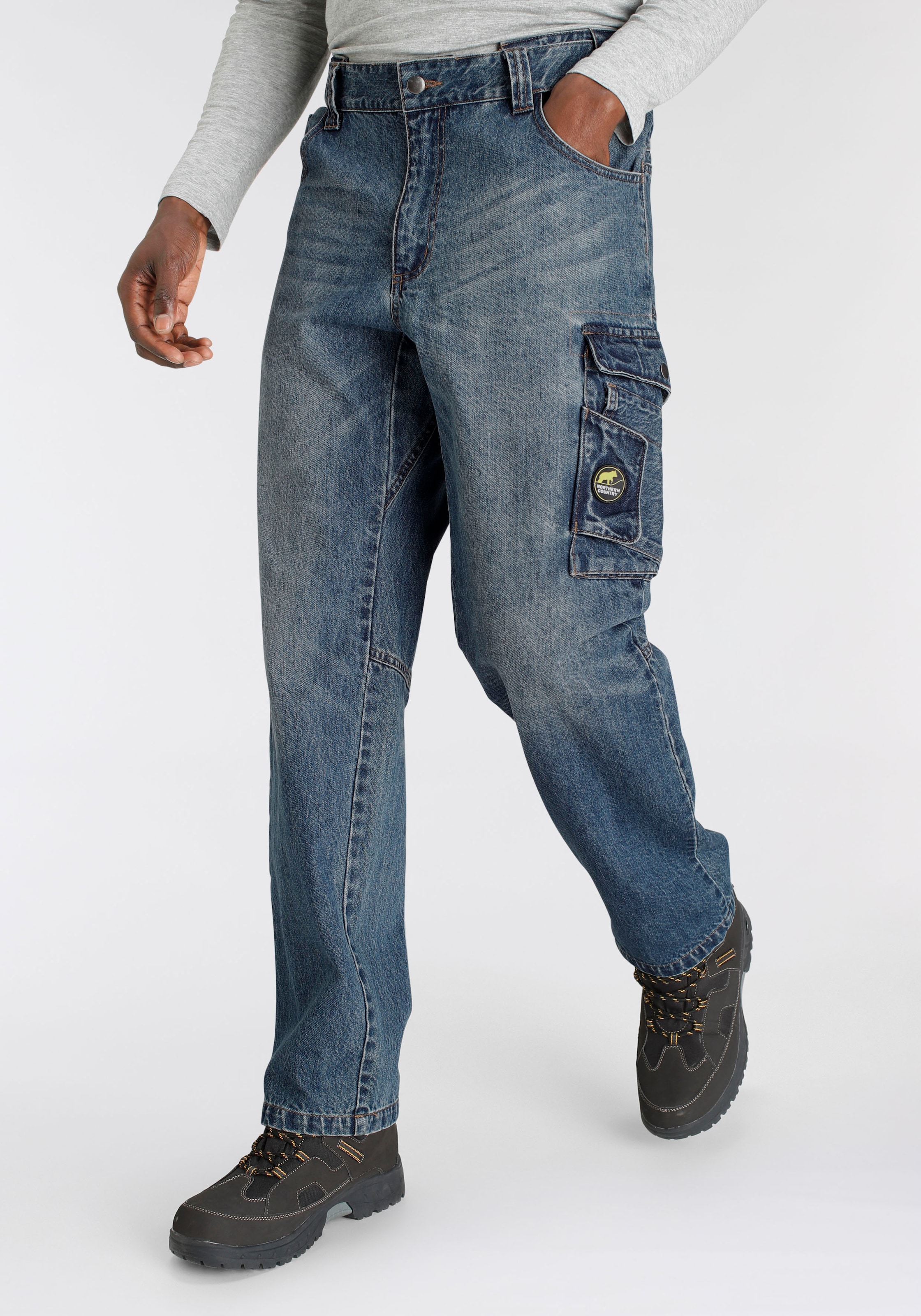 mit 9 Taschen praktischen bei 100% »Multipocket Country dehnbarem Jeansstoff, ♕ Jeans«, robuster Baumwolle, Arbeitshose mit Northern Bund, comfort fit), (aus