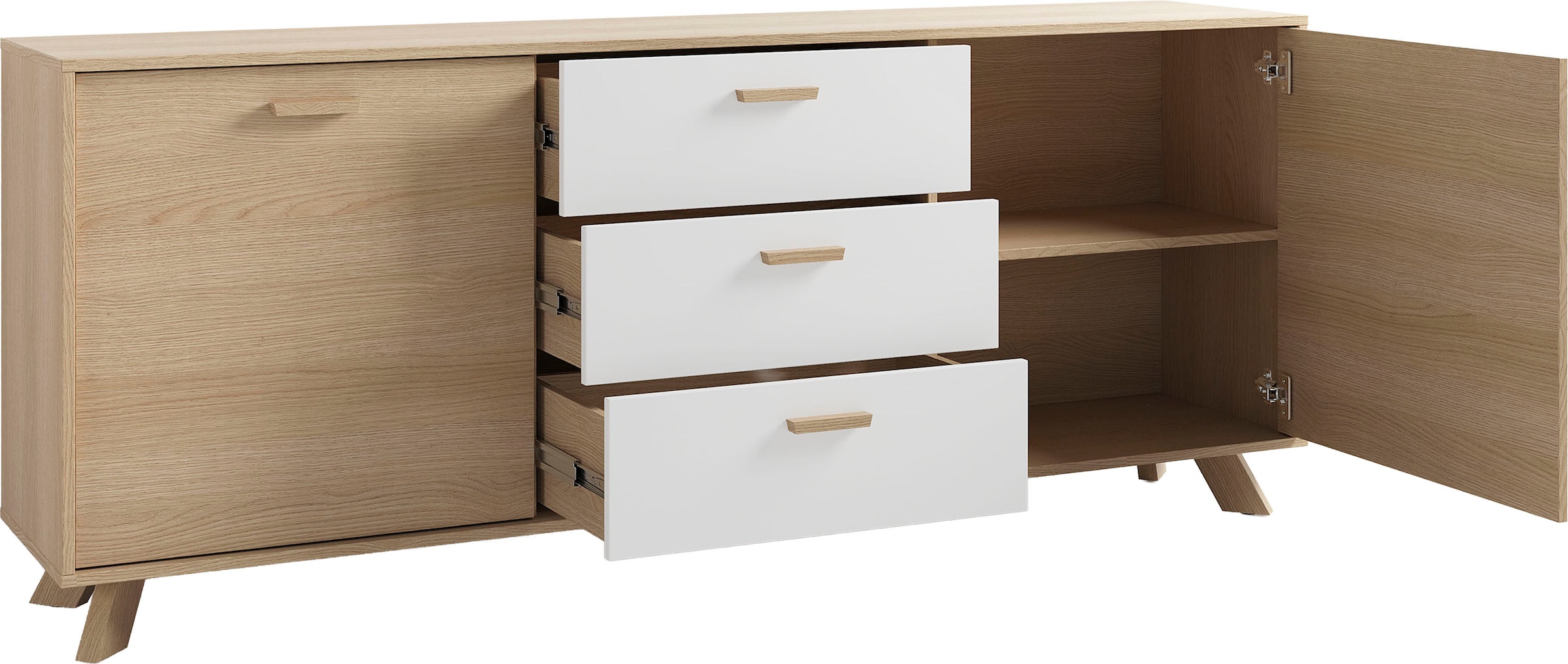 byLIVING Sideboard »Bastian« 1 Stk. tlg. mit massiven Holzfüßen und Griffen, natürlicher Eichenlook, 180cm