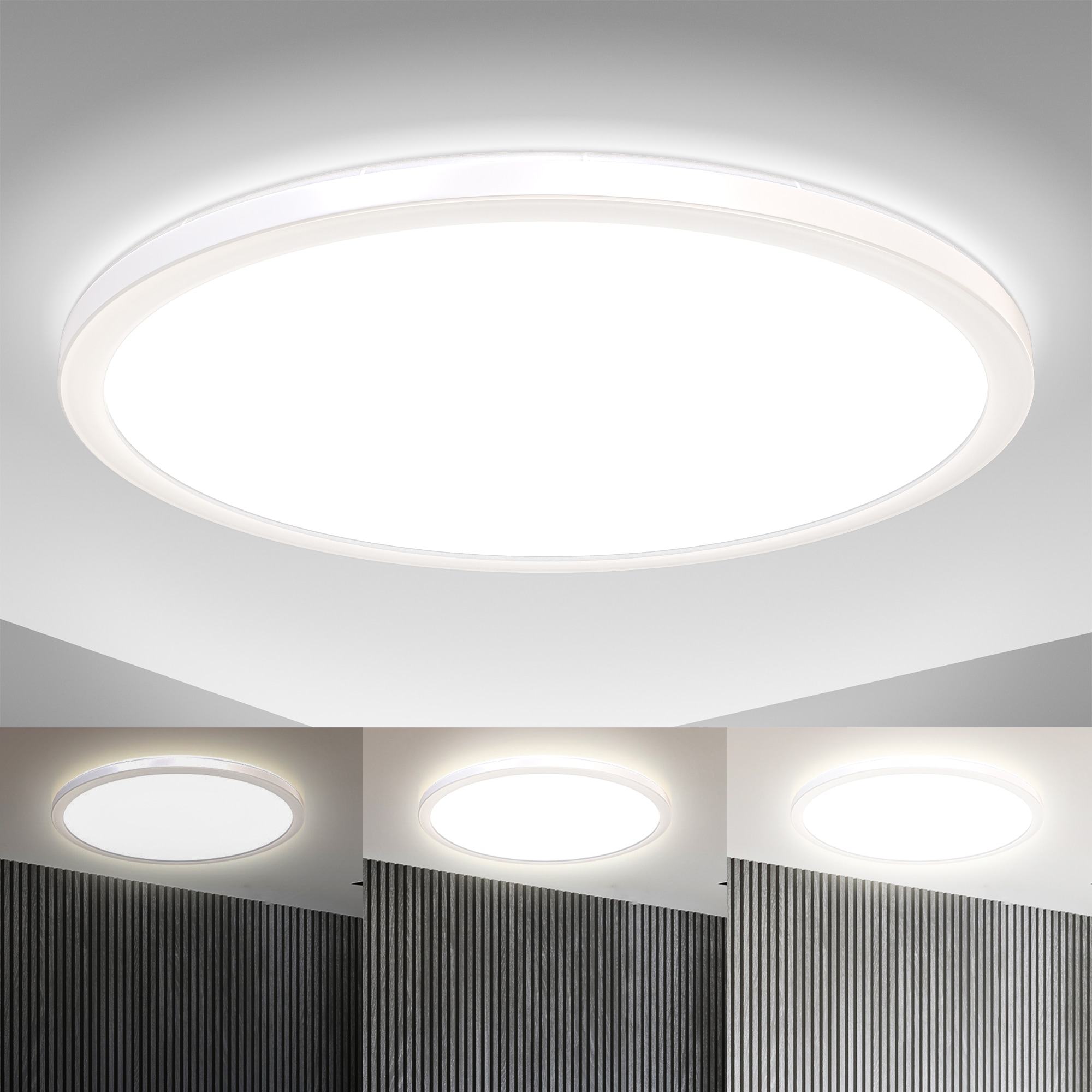 B.K.Licht ultraflache LED Deckenleuchte mit LED Backlight, Stufendimmer,  inkl. 1 x LED Platine, 22 Watt, 3.000 Lumen, 4.000 Kelvin, Inkl. Memoryfunktion, Ø 42,00 cm