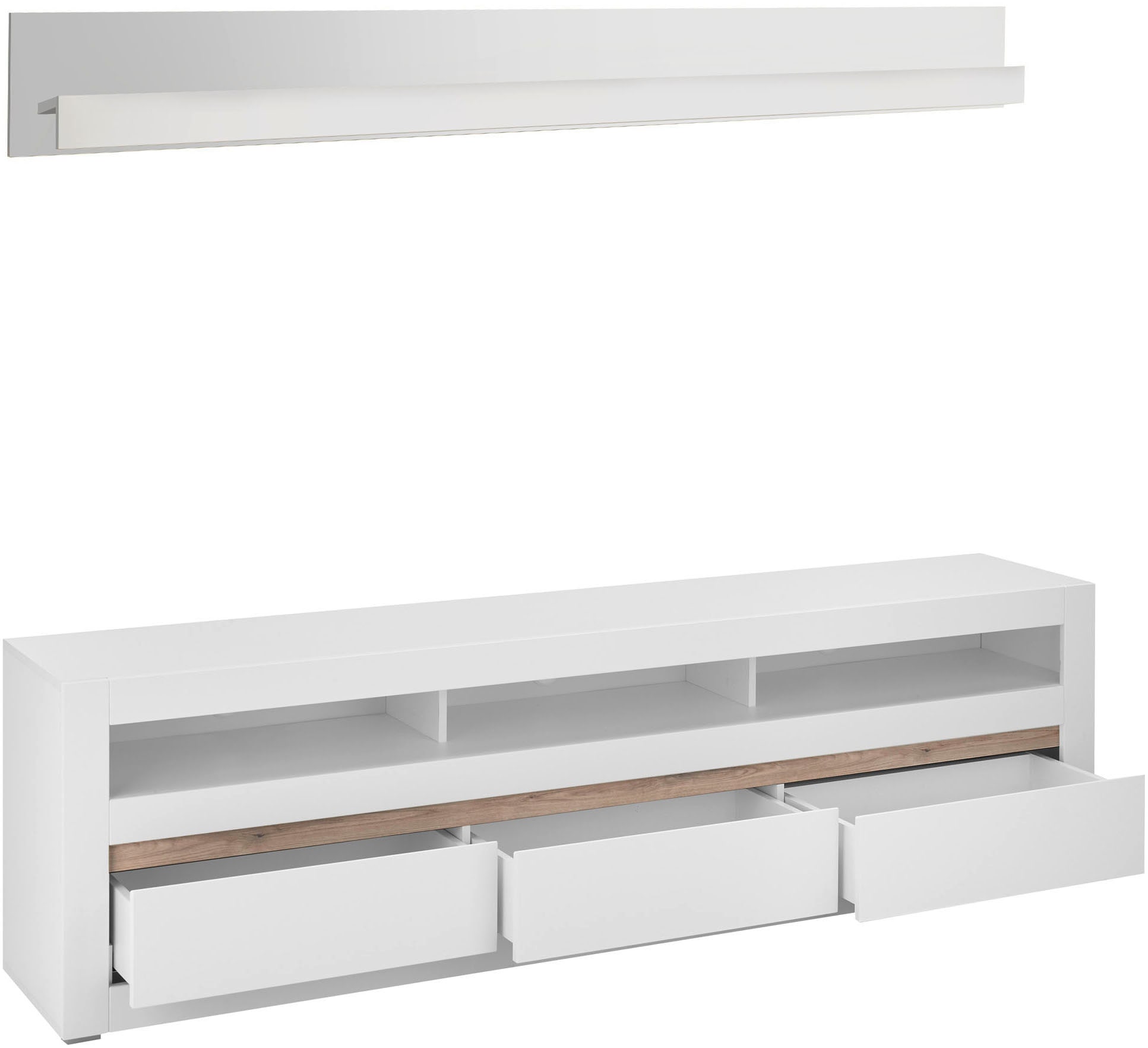 INOSIGN Wohnwand »Anbauwand in Weiß Matt, Wohnzimmer-Set mit austauschbarer Blende«, (Set, 2 St.), enhält Lowboard, Wandboard, zeitloses Design, 217 cm breit