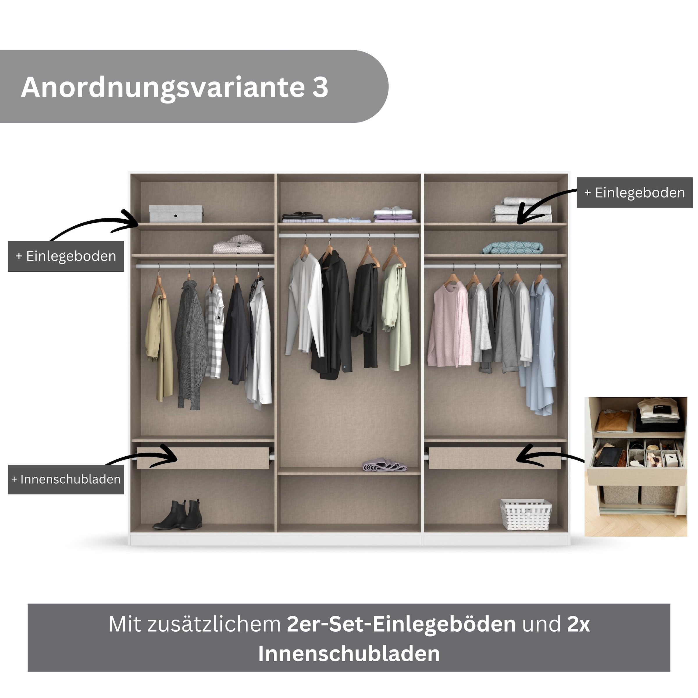 rauch Drehtürenschrank »Kleiderschrank Schrank Garderobe KOLUNA mit Dekor-Front«, inkl. 2 Innenschubladen sowie extra Einlegeböden MADE IN GERMANY