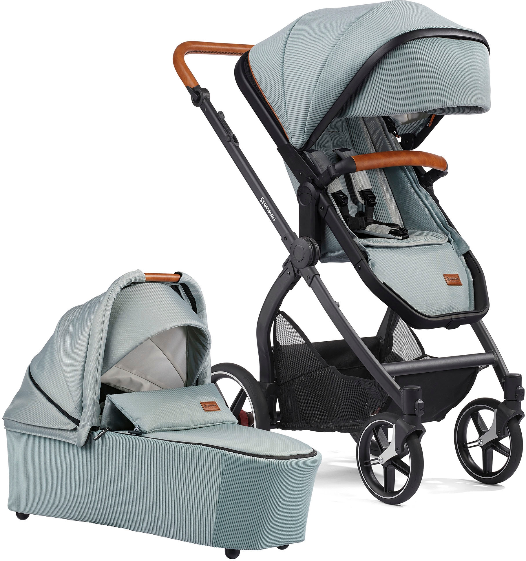 Kombi-Kinderwagen »FX4 Soft+ mit Aufsatz Life, schwarz/cognac, eisblau«, mit Babywanne...