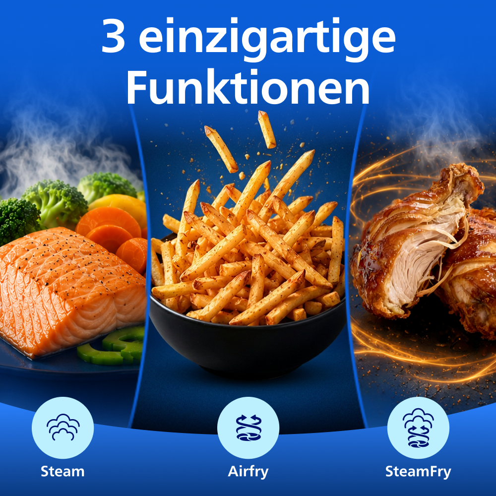 Philips Heißluftfritteuse »NA555/00 Steam Airfryer 5000 Series Dual Basket, 9L Kapazität (3L+6L)« 2750 W mit Dampfgar-Funktion; Silber/Edelstahl