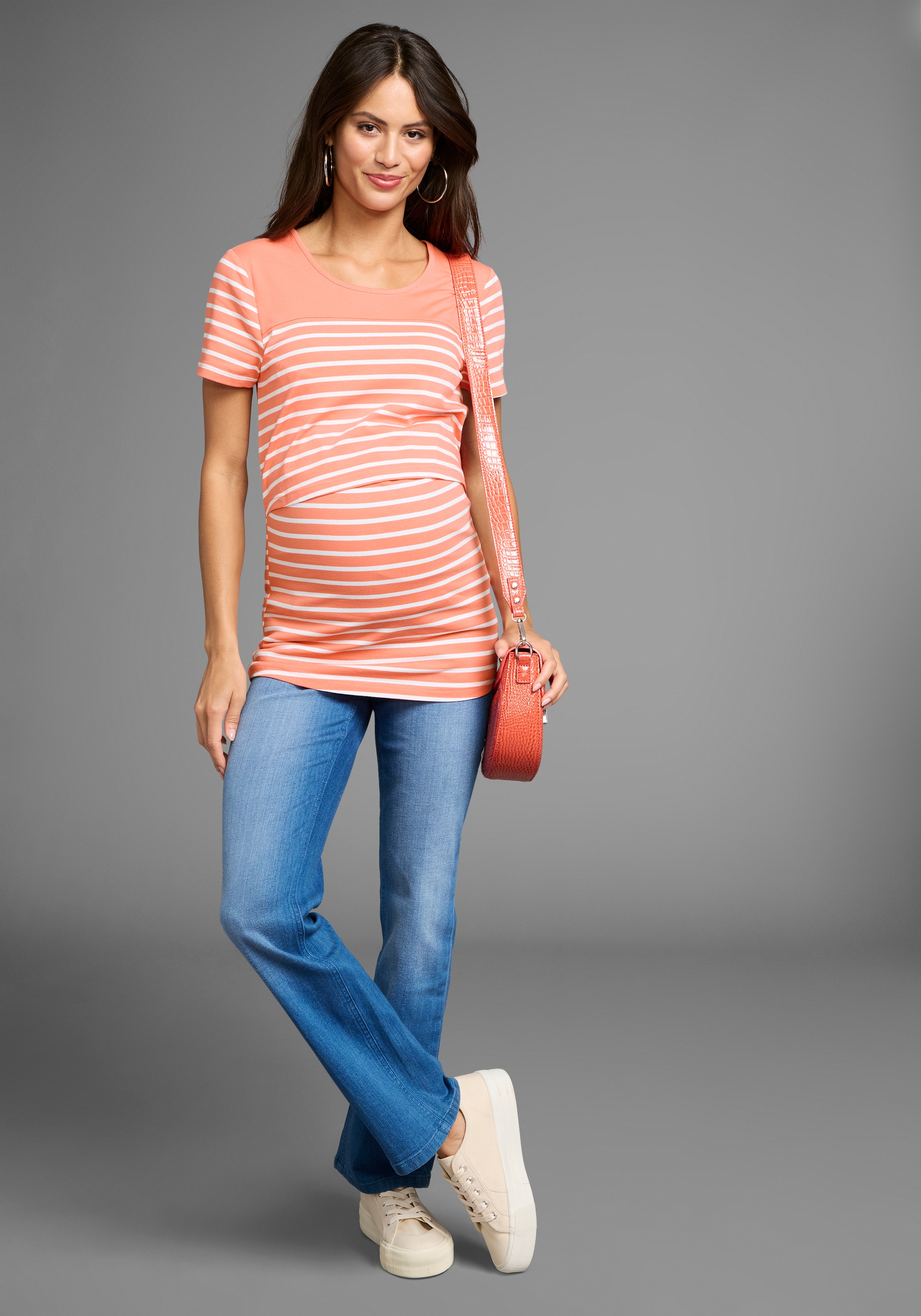 Neun Monate Umstandsshirt »Geringeltes Schwangerschaft und Still-Shirt«, für bequemes Stillen