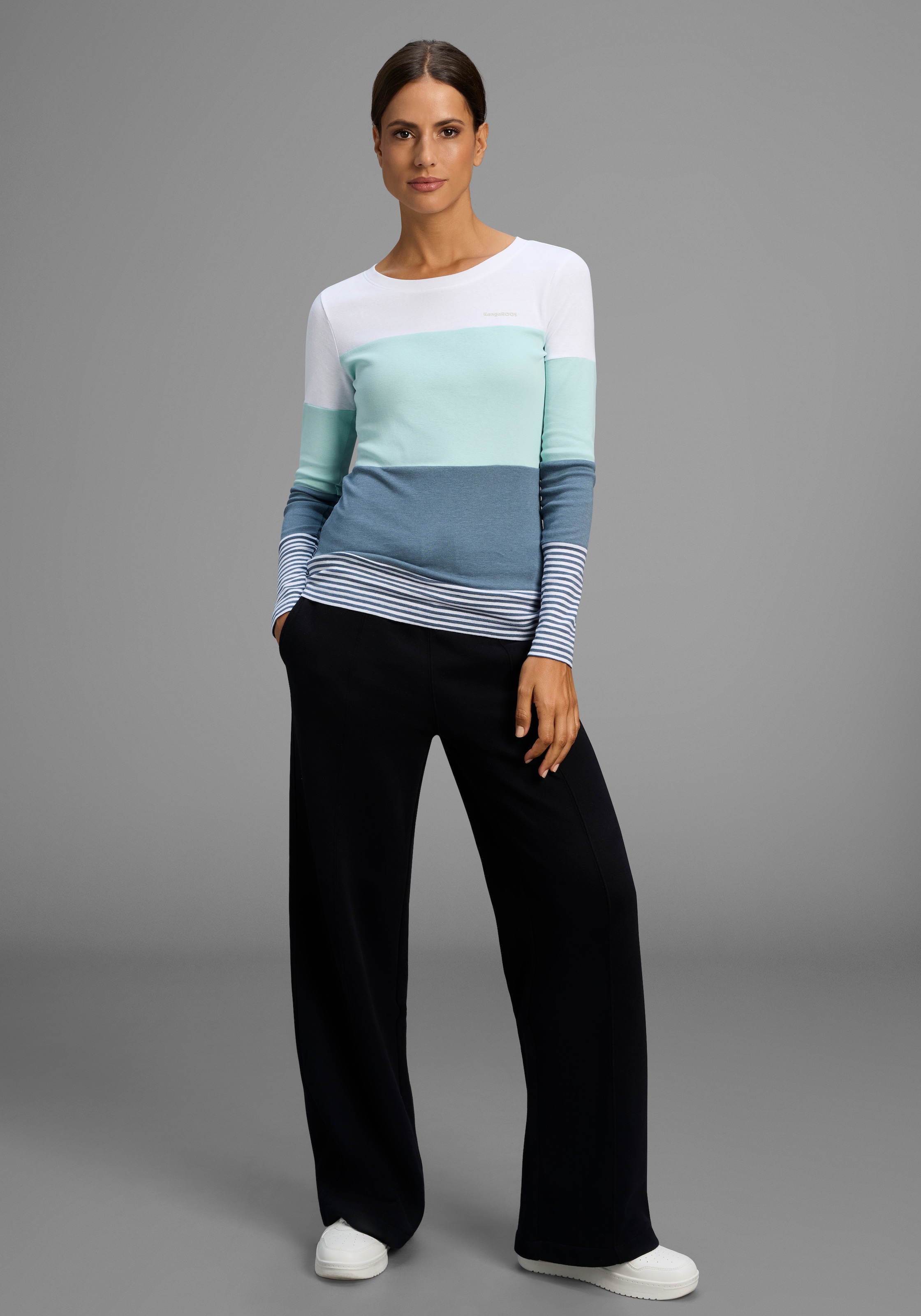 KangaROOS Longsleeve mit Langarm,  figurbetonte Passform,  Colourblocking-Optik