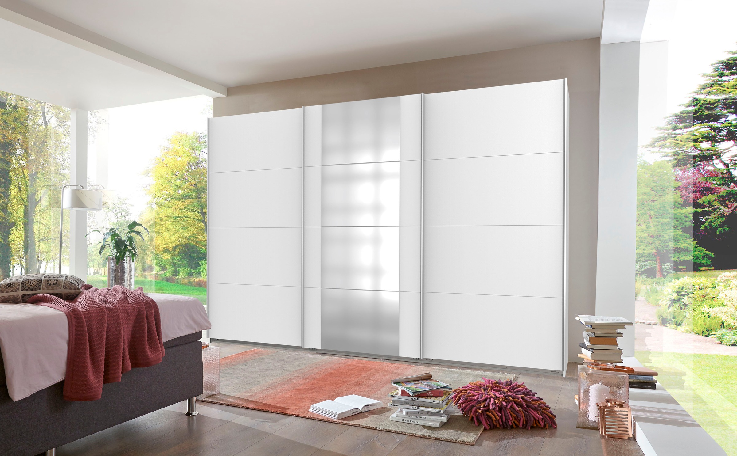 Wimex Schwebetürenschrank »Barmbek Schlafzimmerschrank BESTSELLER Garderobenschrank«, Kleiderschrank mit 2 Stoffboxen und 2 zusätzlichen Böden, Spiegeltür