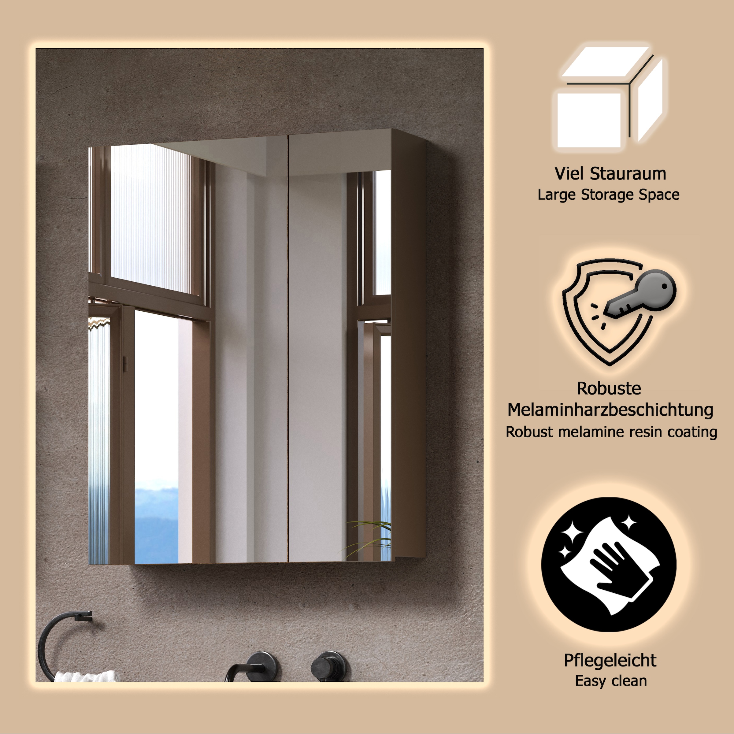 welltime Spiegelschrank »Isera« 1 Stk. tlg. Spiegelschrank mit 2 Türen und 2 Einlegeböden – (B/T/H) 60/17/77 cm