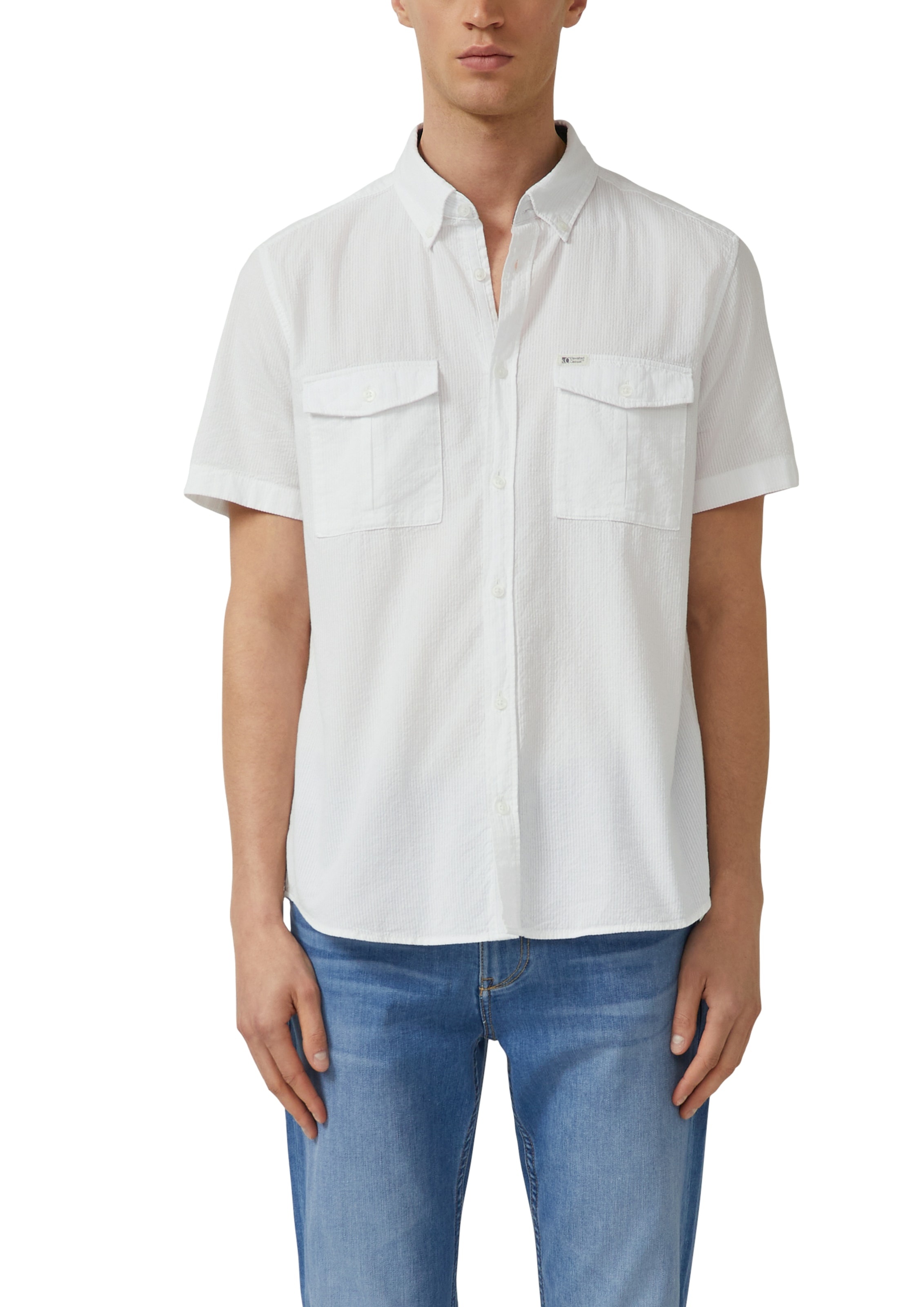 s.Oliver Kurzarmhemd mit dezenten Streifen, Button-down-Kragen, Baumwolle