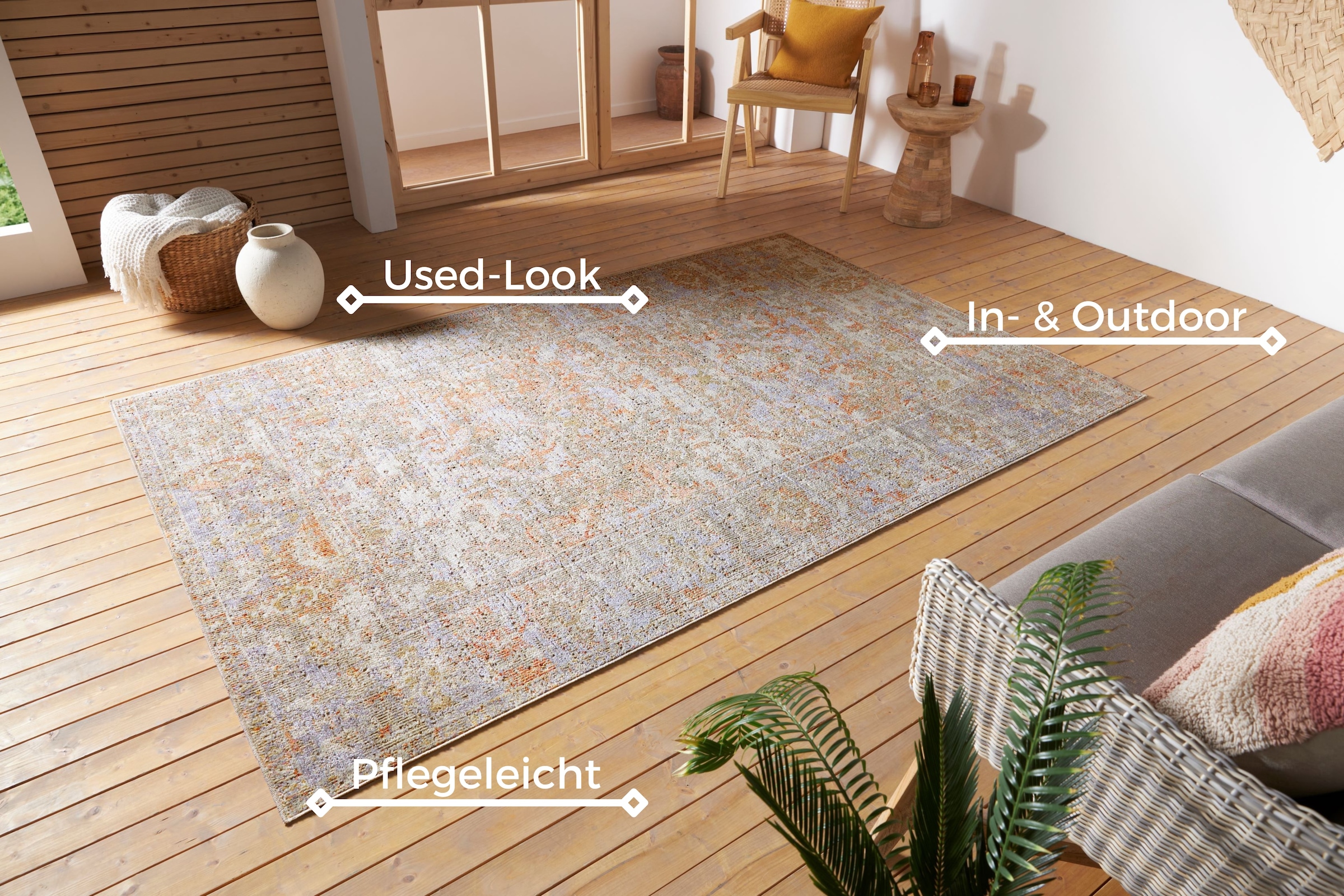 NORTHRUGS Teppich »Port Said«, rechteckig, 3 mm Höhe, In-& Outdoor, Läufer, Wetterfest, Balkon, Wohnzimmer, Orient