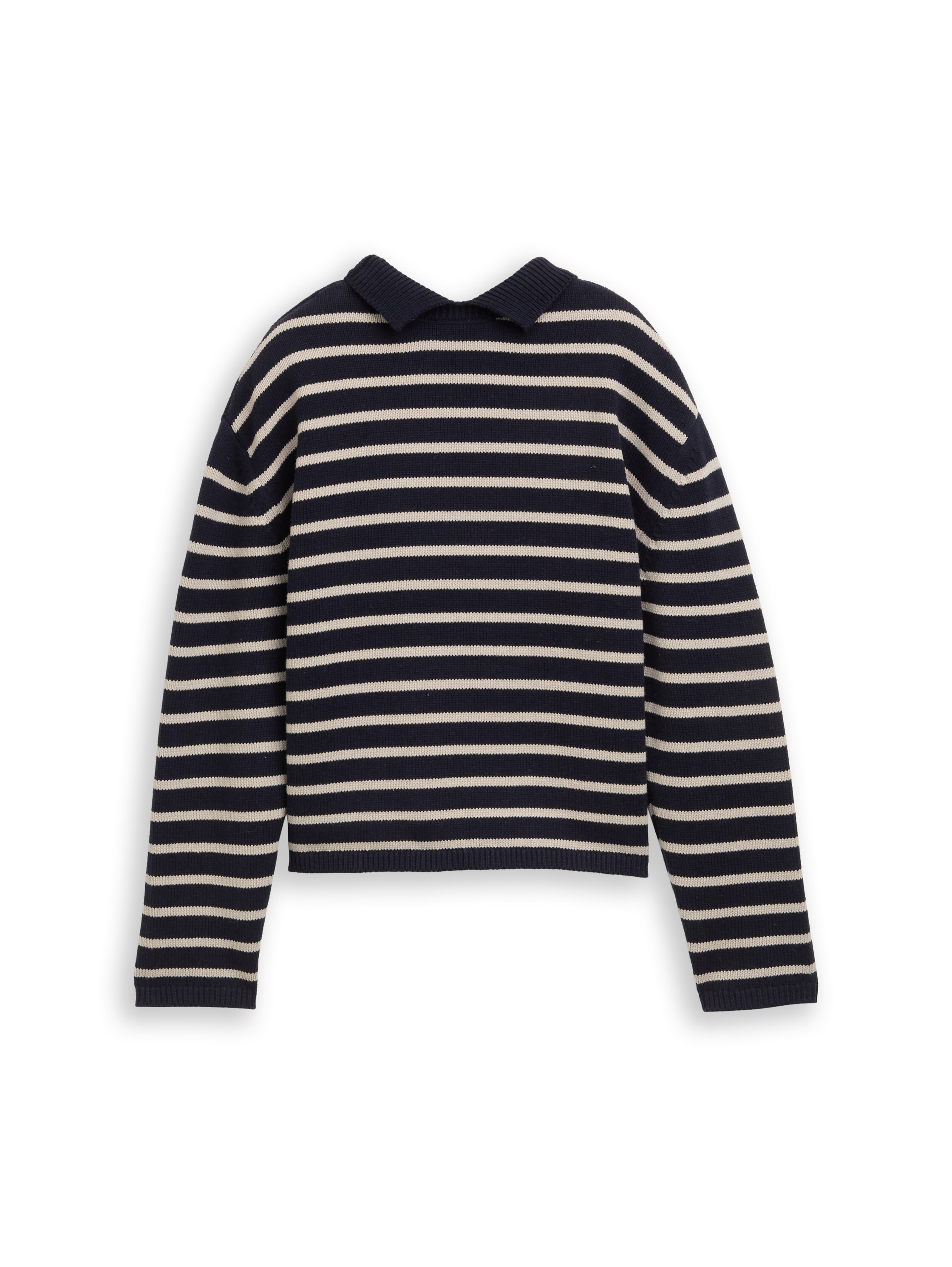TOM TAILOR Denim Strickpullover im Streifen-Design und mit Stehkragen