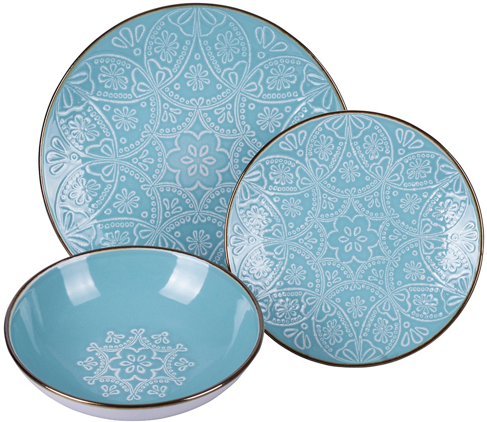 Villa d'Este Tafelservice »Geschirr-Set, Service Shades of Ocean Baku«, (Set, 12 tlg.), Speiseteller, Suppenteller, Dessertteller, 12 Teile, für 4 Personen