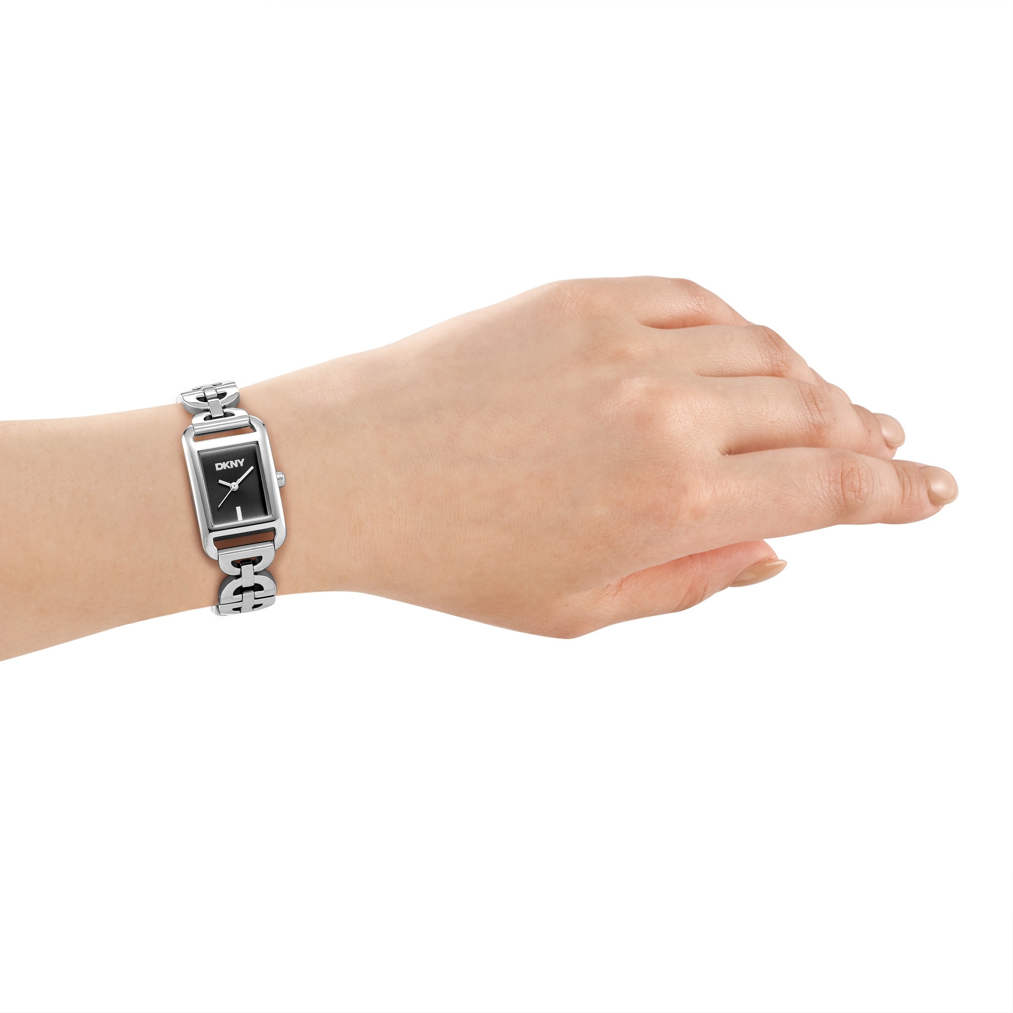 DKNY Quarzuhr »Open Link square Watch« Armbanduhr, Damenuhr, Edelstahlarmband, analog