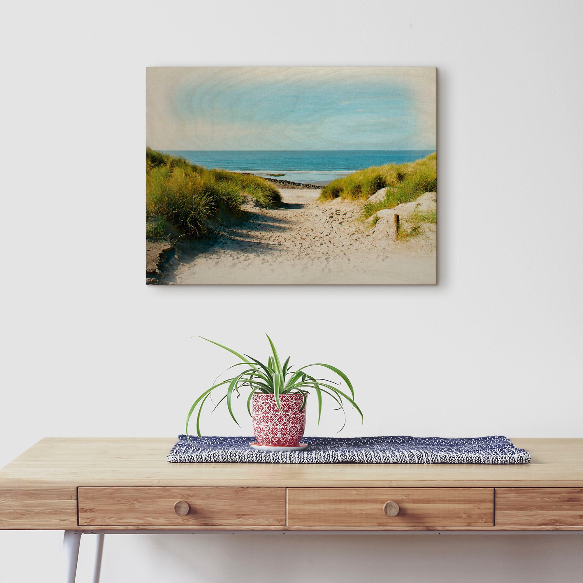 Artland Holzbild »Strand mit Sanddünen und Weg zur See«, (1 St.)