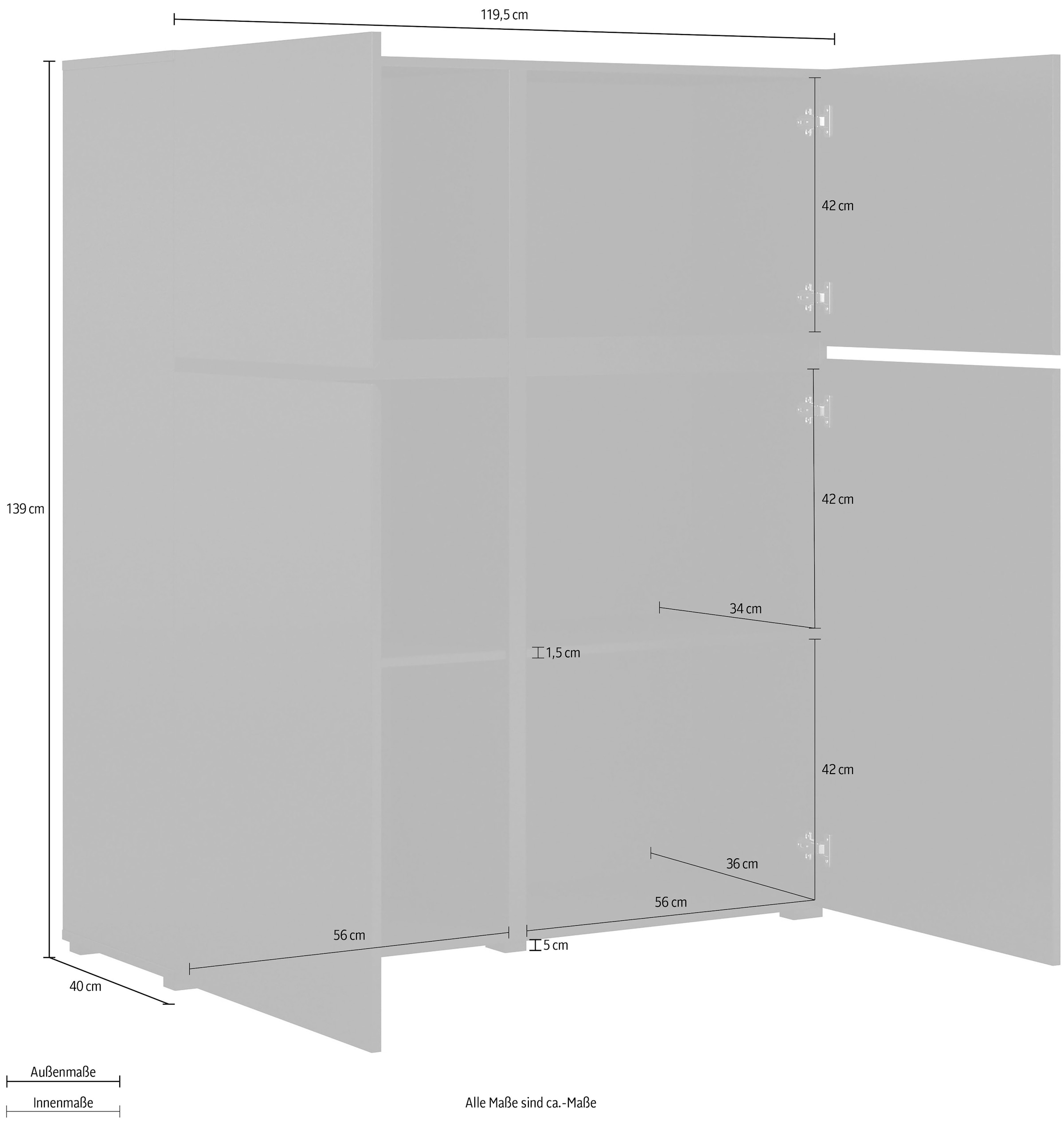 OTTO home Highboard »Cross, moderne grifflose Hochkommode mit 4 Türen,Türkommode« Hochschrank, Höhe 139 cm mit viel Stauraum, Einlegeböden verstellbar