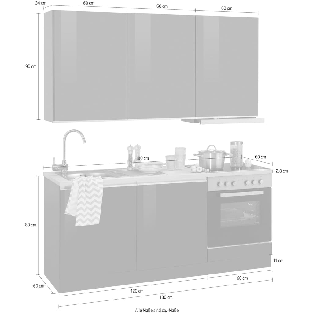 HELD MÖBEL Küchenzeile »Ohio«, mit E-Geräten, Breite 180 cm