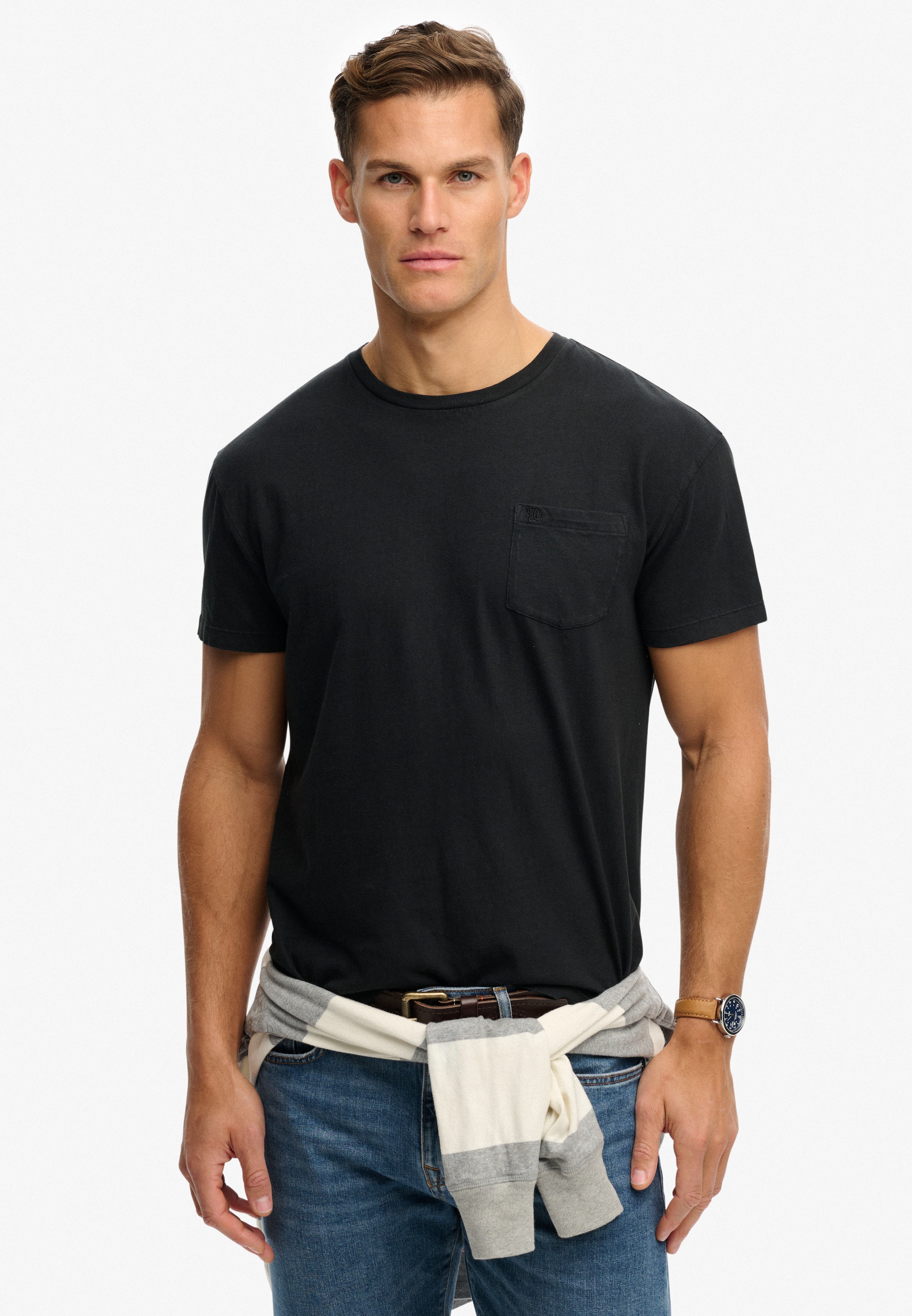Superdry Rundhalsshirt »COTTON CLASSIC LINEN PKT TEE« aus tollem Baumwoll-Leinen-Mischgewebe